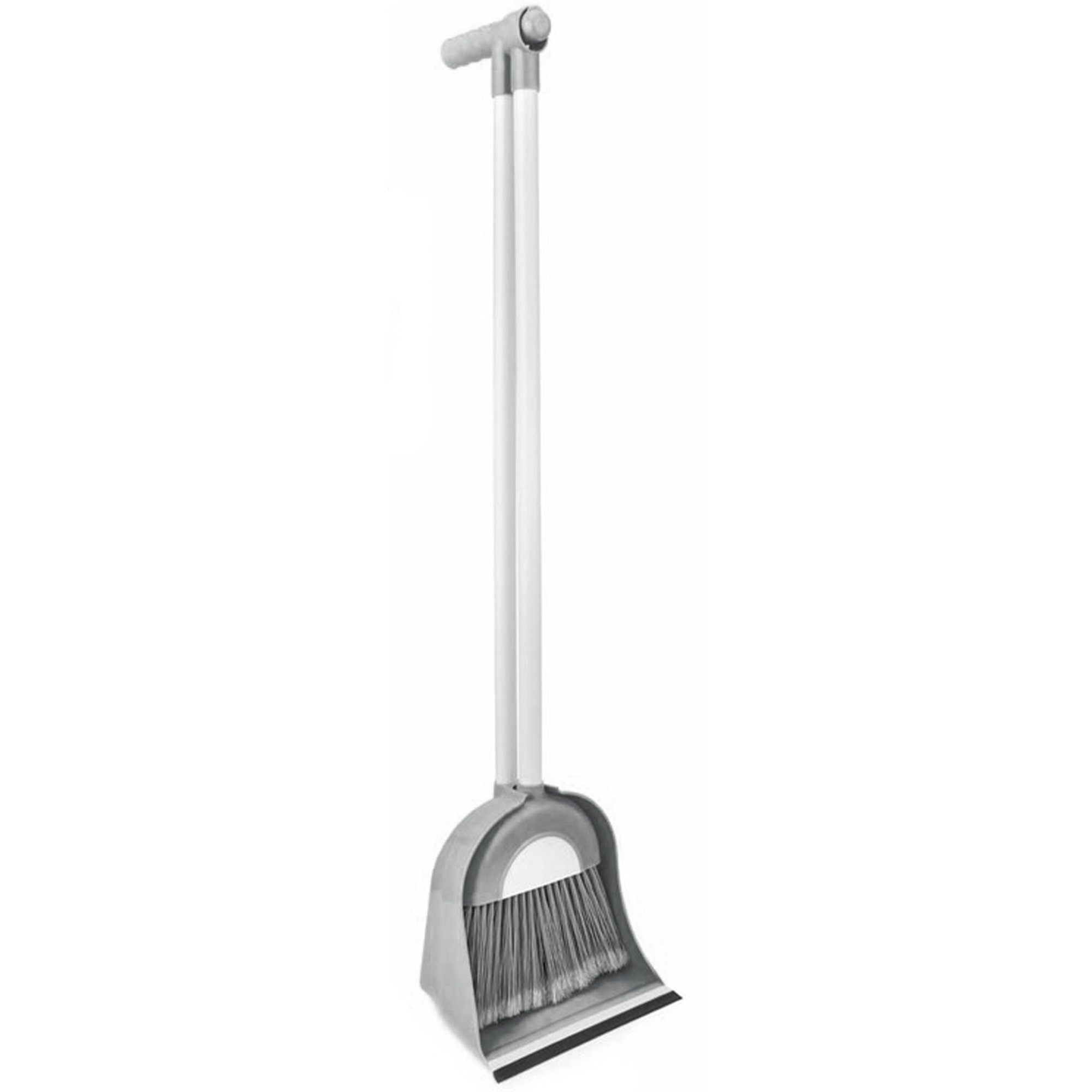 Stoffer en blik met lange steel - 96 cm - kunststof - grijs -