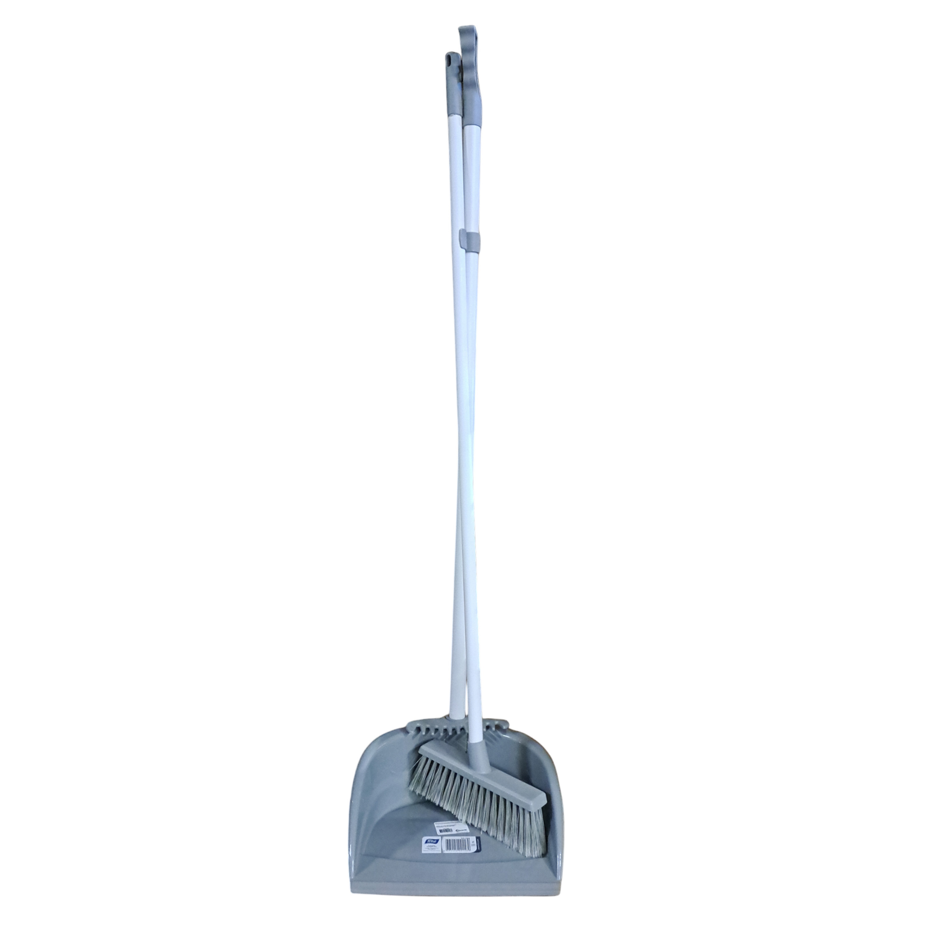 Stoffer en blik met lange steel - 99 cm - kunststof - grijs -