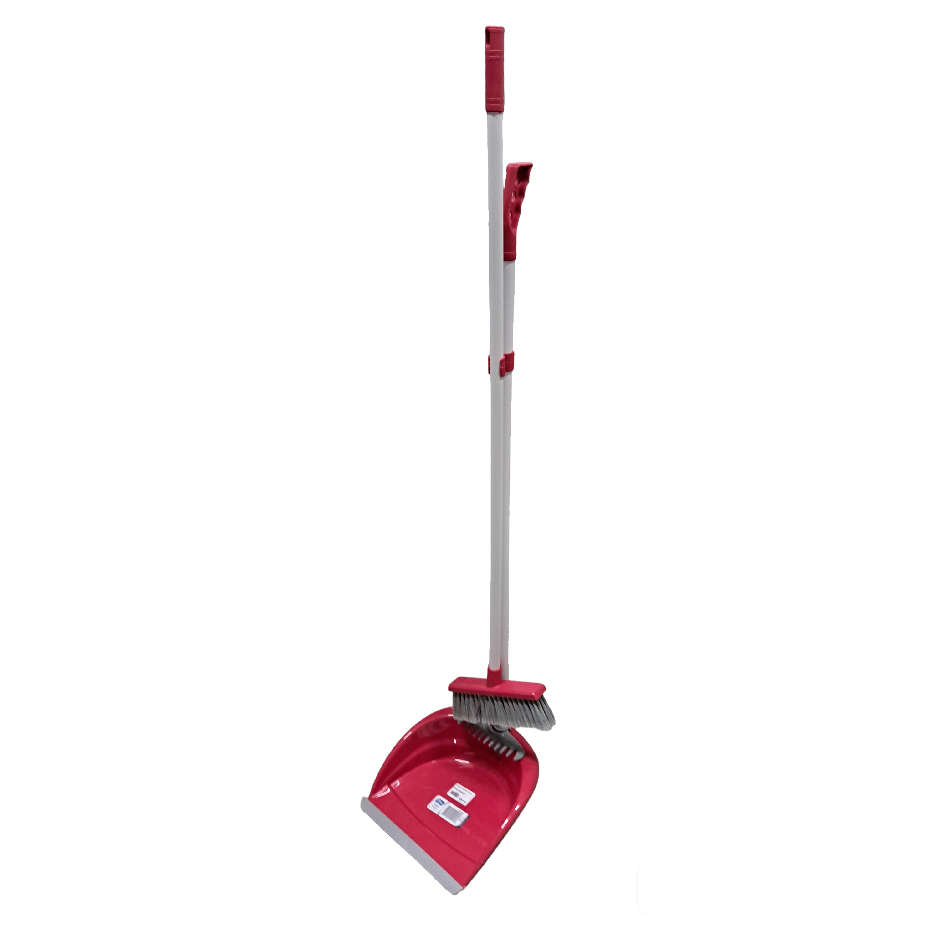Stoffer en blik met lange steel - 99 cm - kunststof - rood -