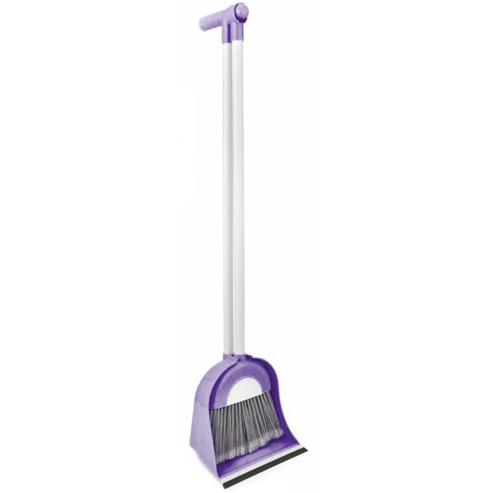 Stoffer en blik met lange steel - 96 cm - kunststof - paars -