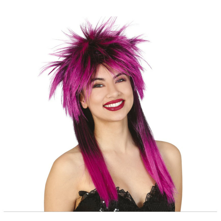 Carnaval verkleed pruik punk/rockster - paars - voor dames - one size - foute party -