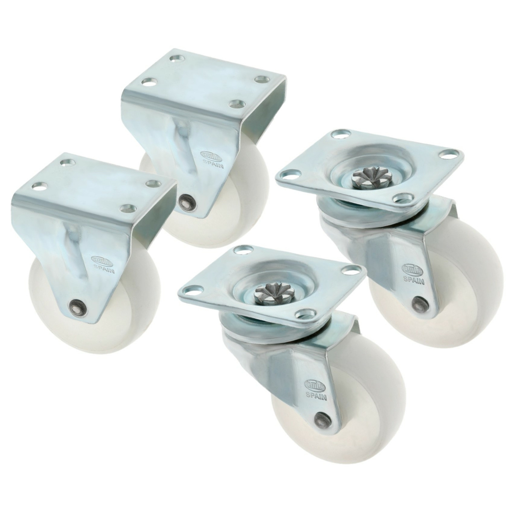 AMIG zwenk en bokwielen set - D100mm - rubber - 270kg - rollager - 4 wielen -