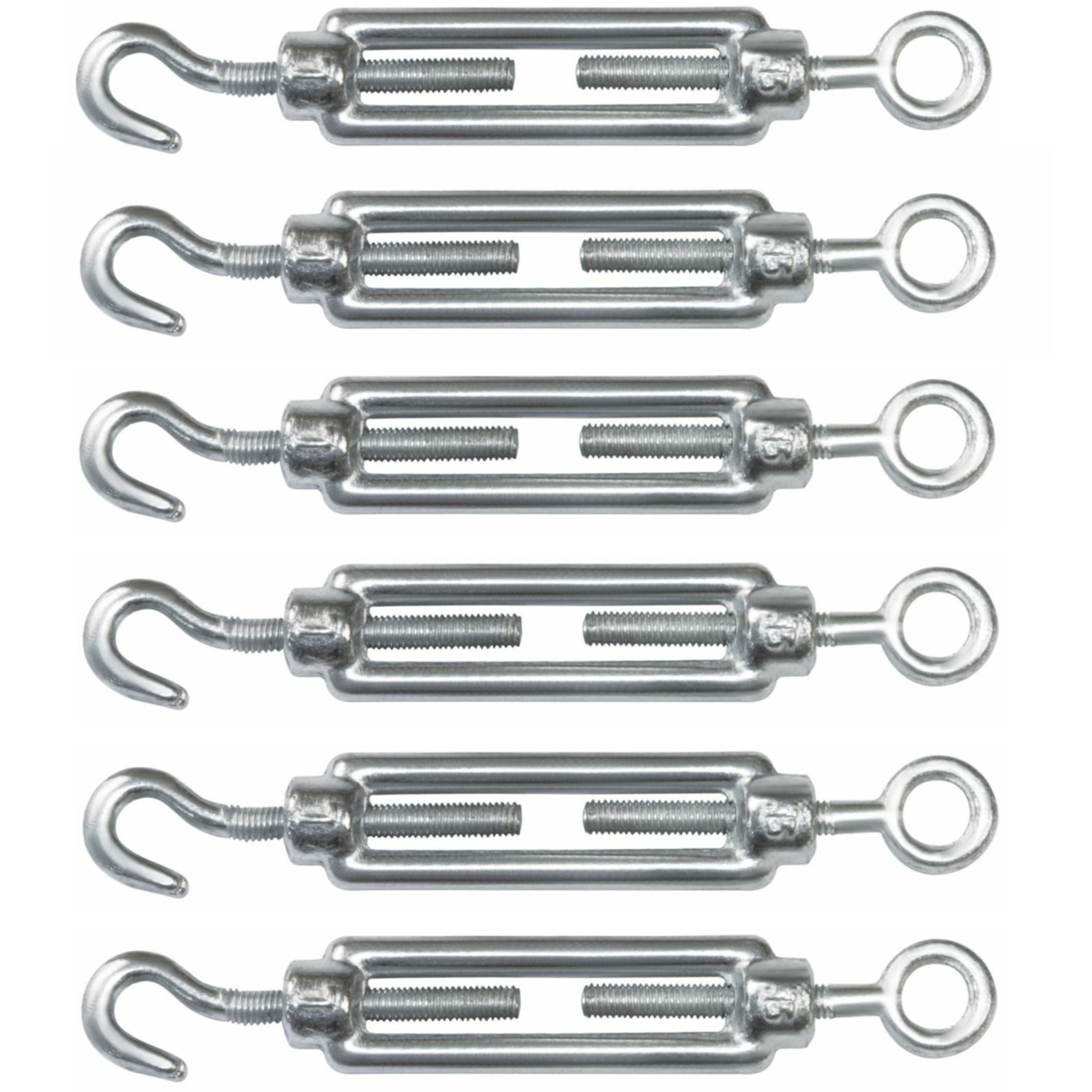 AMIG Spanschroeven/draadspanner met haak/oog - 6x - 12.5cm - verzinkt staal - 300kg - M10 schroefdra -