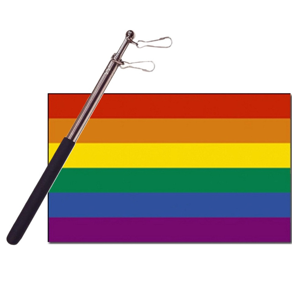 Thema vlag Pride/regenboog - 90 x 150 cm - met compacte draagbare telescoop vlaggenstok -