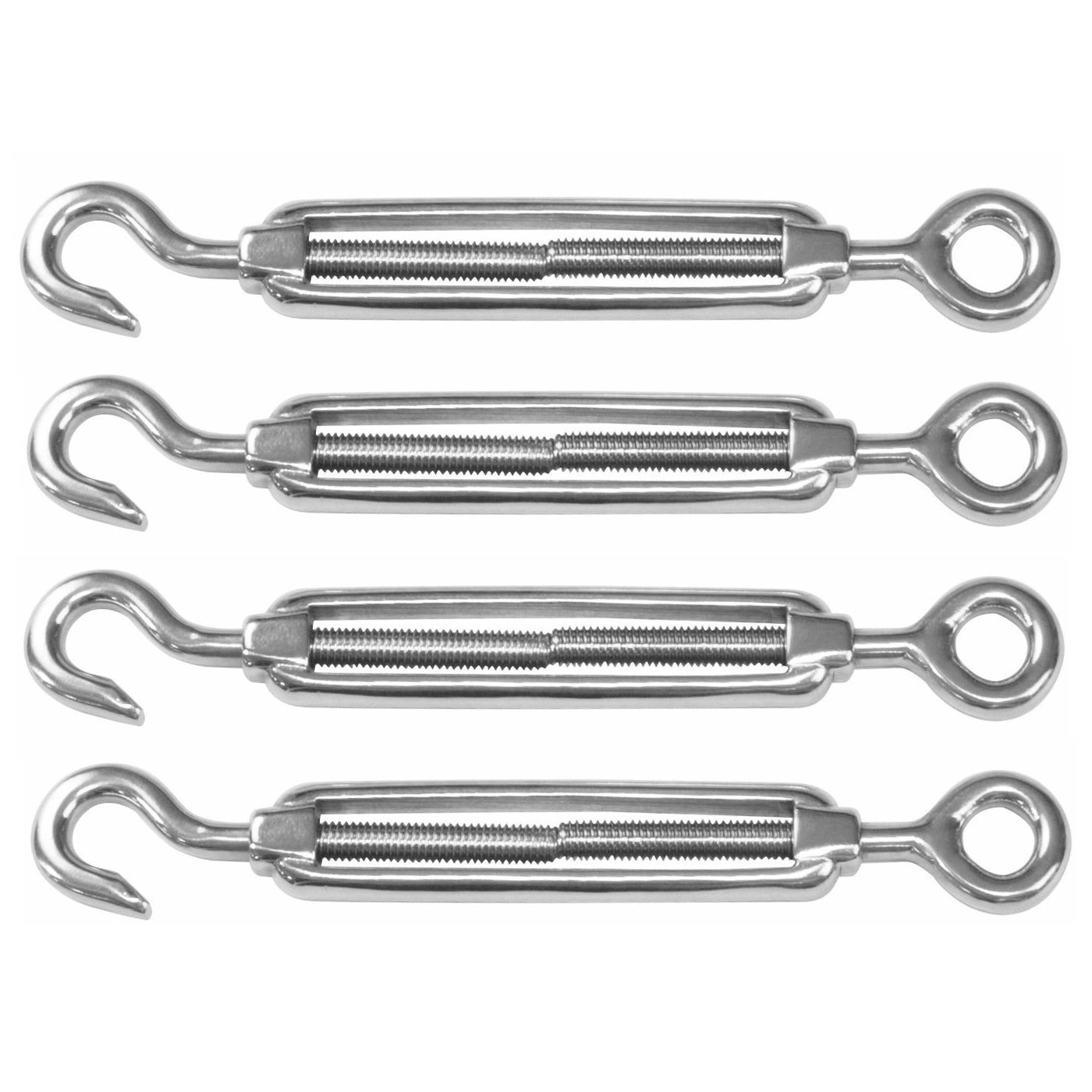 AMIG Spanschroeven/draadspanner met haak/oog - 4x - 7cm - 316L RVS - 100kg - M5 schroefdraad -