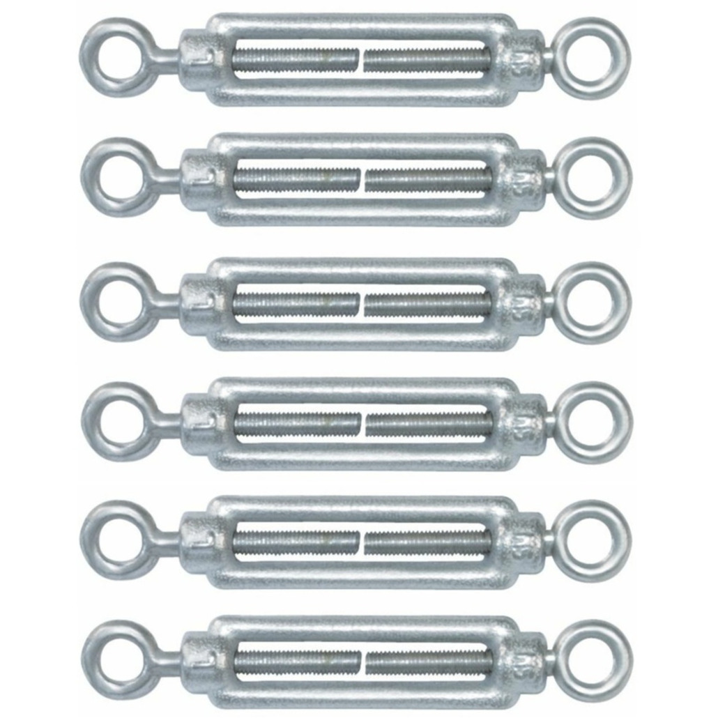 AMIG Spanschroeven/draadspanner met oog/oog - 6x - 7cm - verzinkt staal - 100kg - M5 schroefdraad -