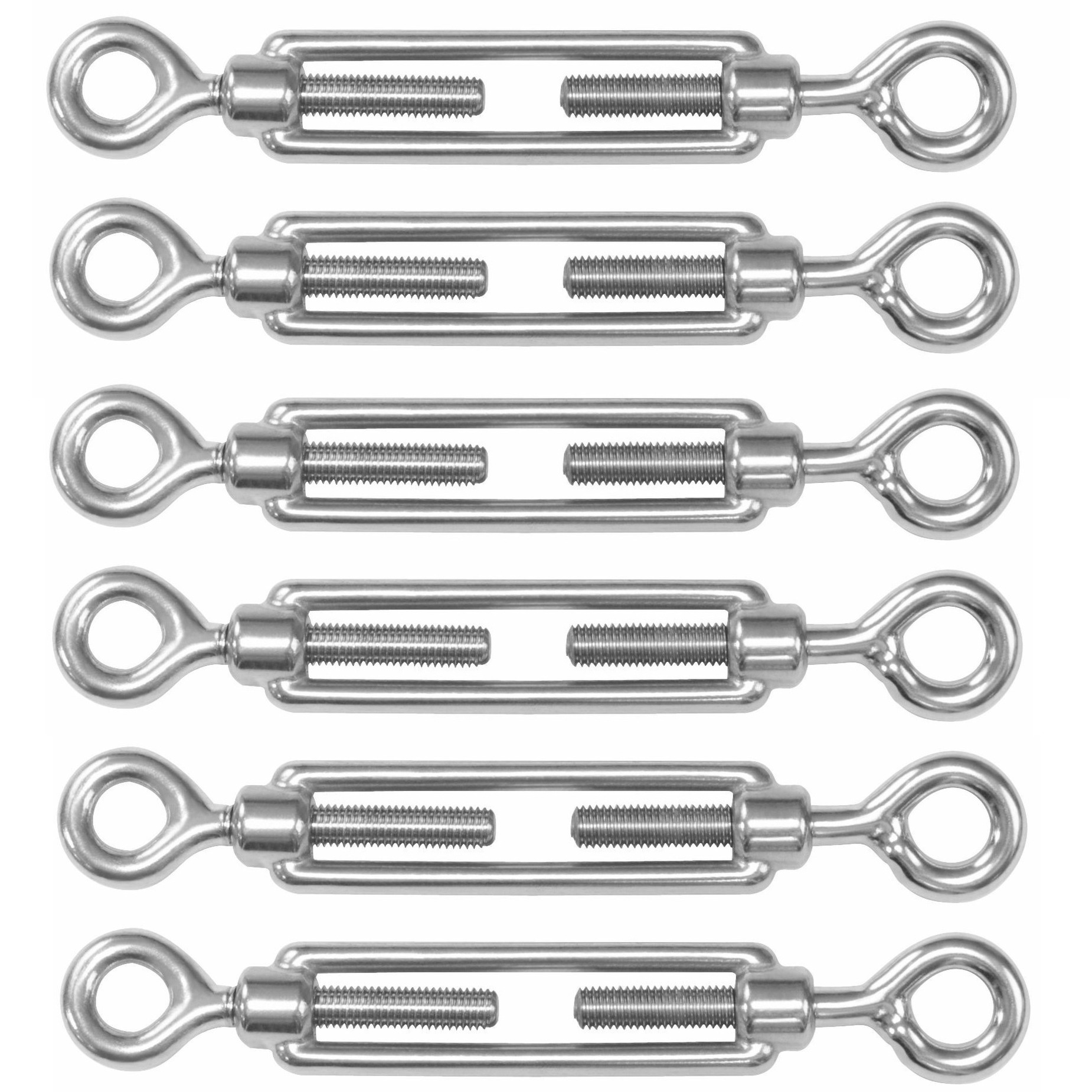 AMIG Spanschroeven/draadspanner met oog/oog - 6x - 11cm - 316L RVS - 120kg - M6 schroefdraad -