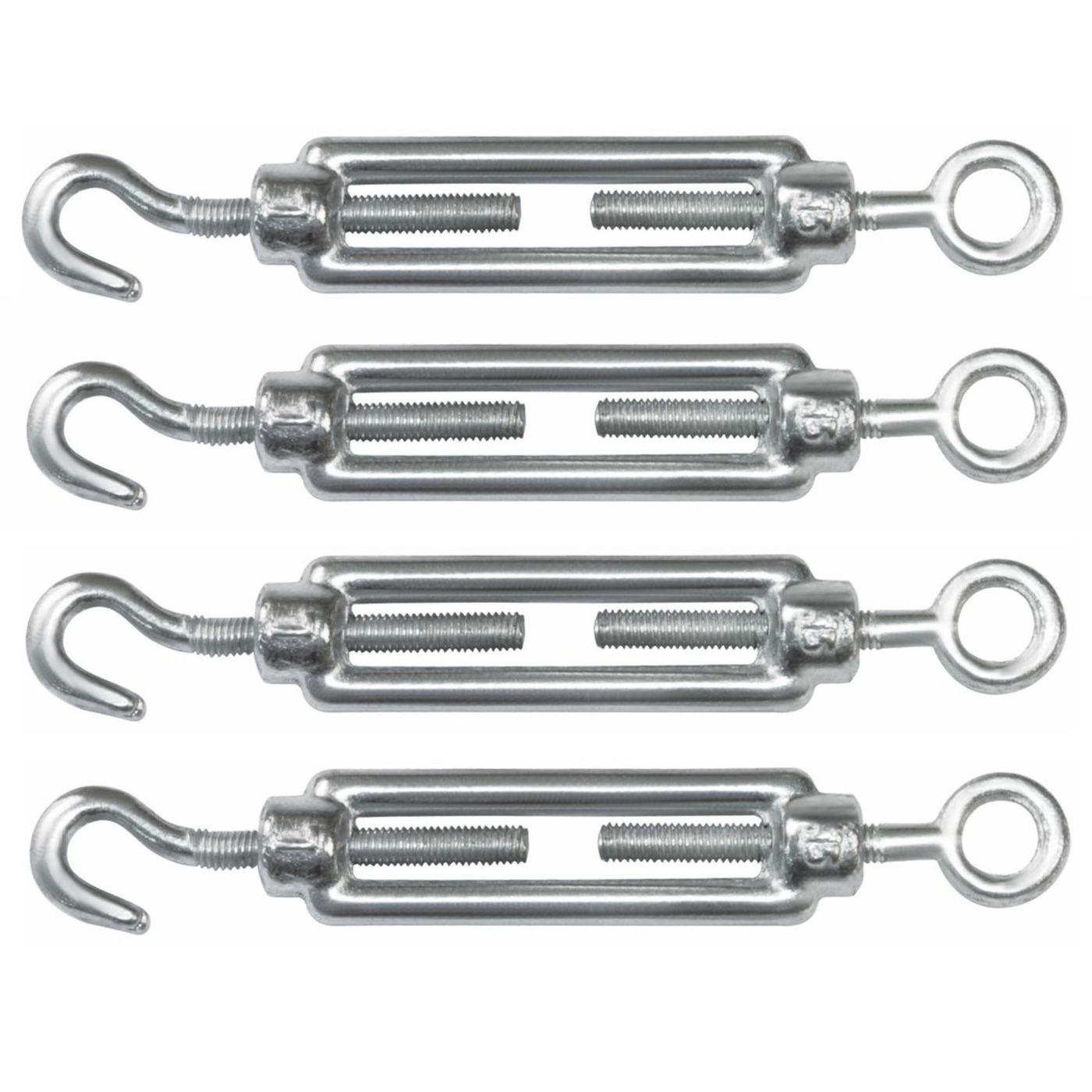AMIG Spanschroeven/draadspanner met haak/oog - 4x - 11cm - verzinkt staal - 120kg - M6 schroefdraad -