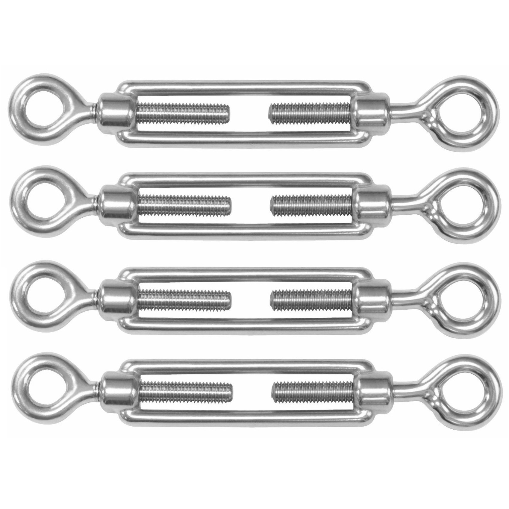 AMIG Spanschroeven/draadspanner met oog/oog - 4x - 12.5cm - 316L RVS - 300kg - M10 schroefdraad -