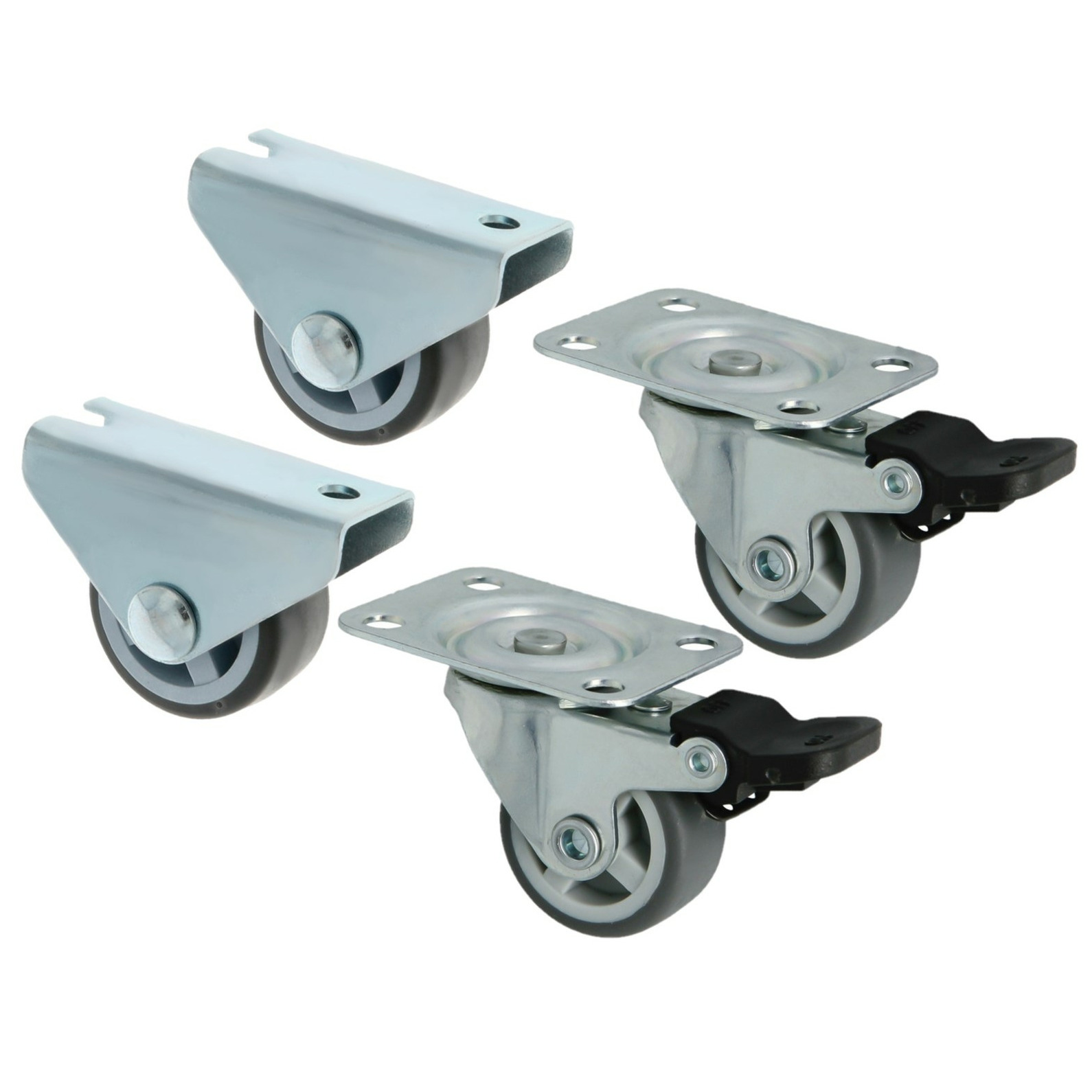 AMIG zwenkwielenset met rem - D30mm - rubber - 135kg - grijs - 4 wielen -