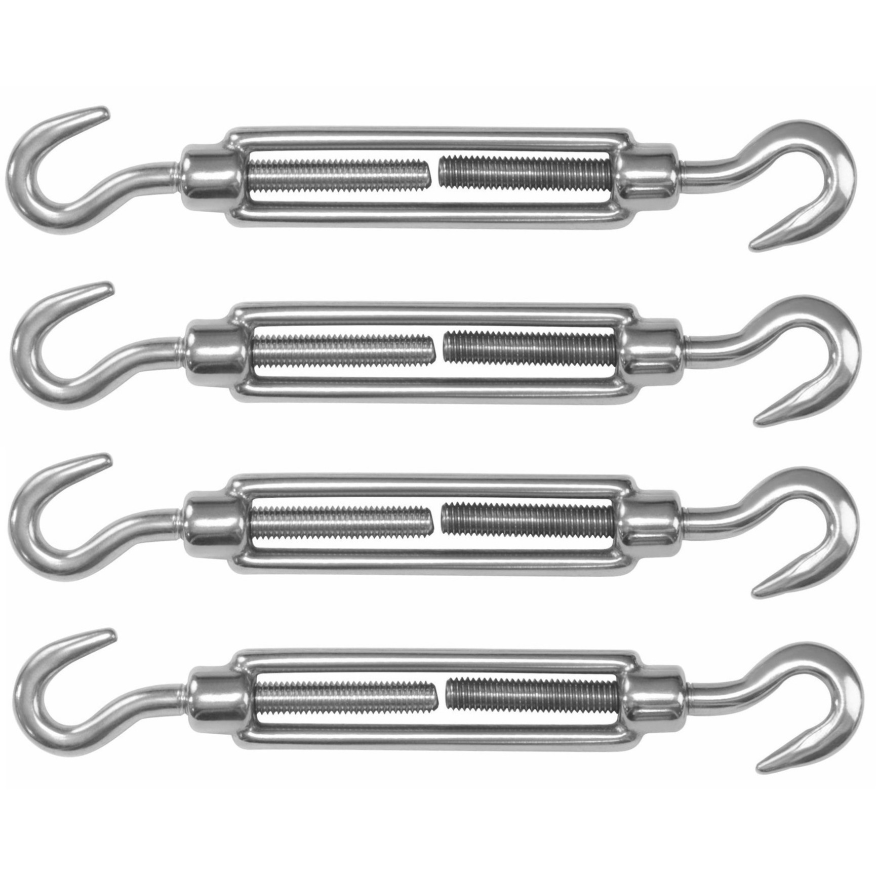 AMIG Spanschroeven/draadspanner met haak/haak - 4x - 11cm - 316L RVS - 120kg - M6 schroefdraad -