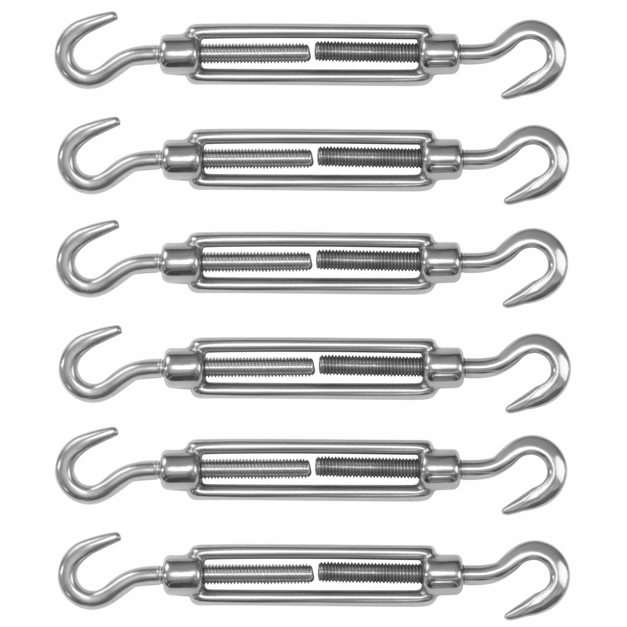 AMIG Spanschroeven/draadspanner met haak/haak - 6x - 11cm - 316L RVS - 120kg - M6 schroefdraad -