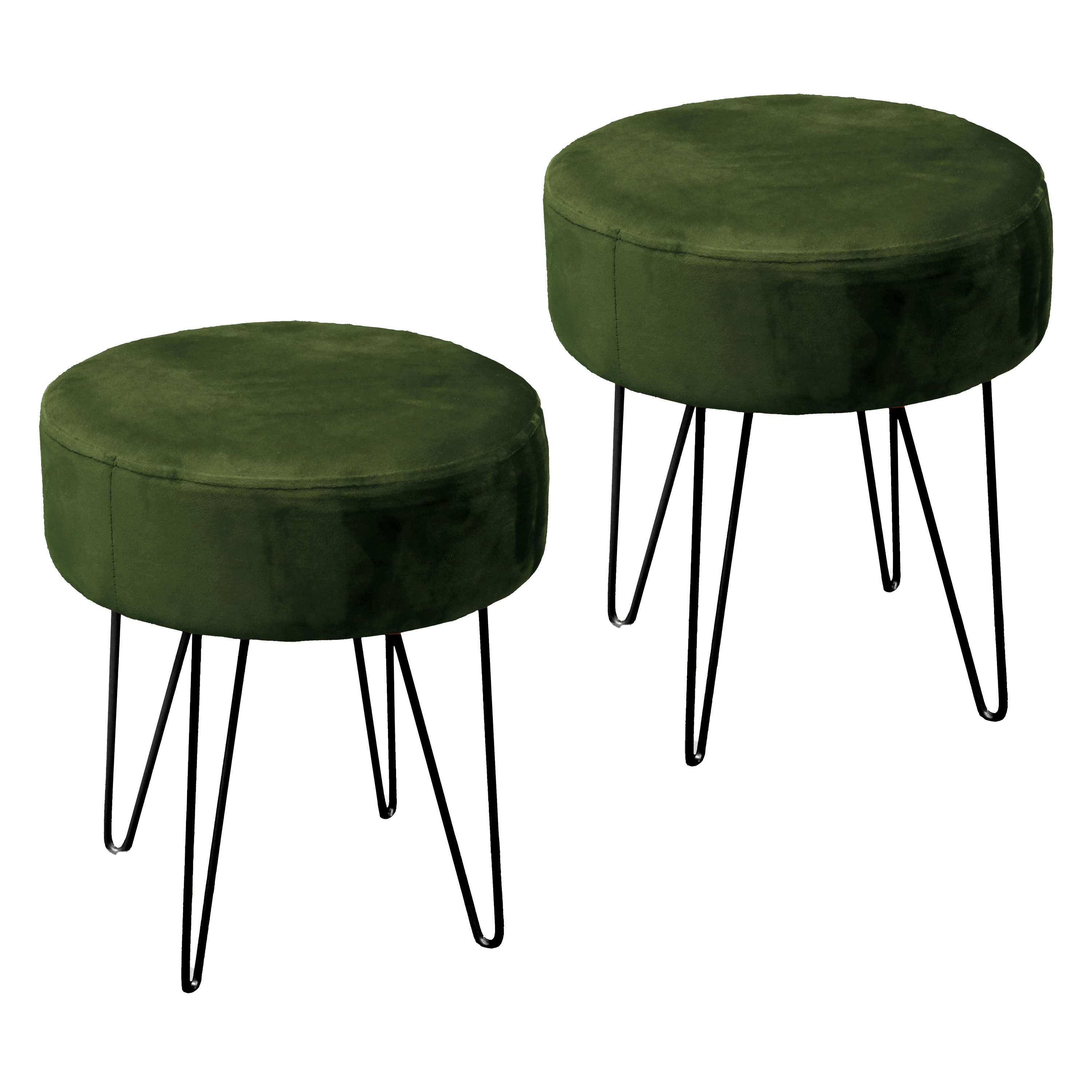 Velvet kruk Davy - 2x - groen - metaal/stof - D35 x H40 cm - bijzet stoeltjes -