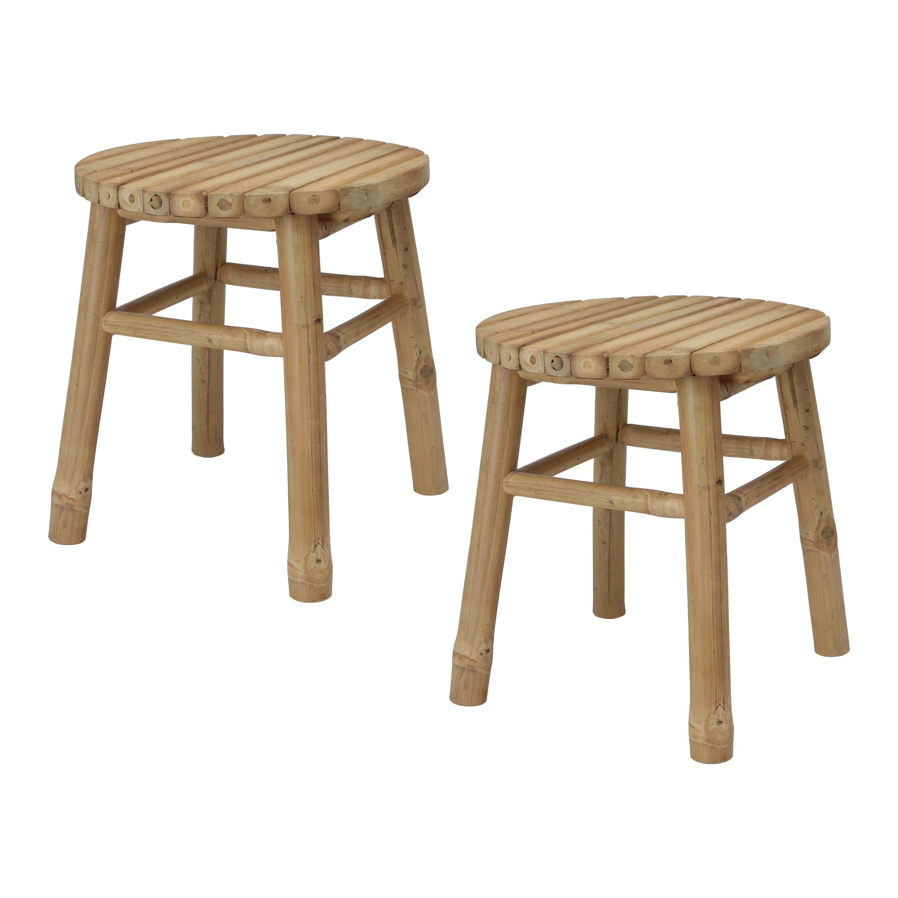 Krukje - 2x - plantentafel - bamboe hout - lichtbruin - D35 x H38 cm -