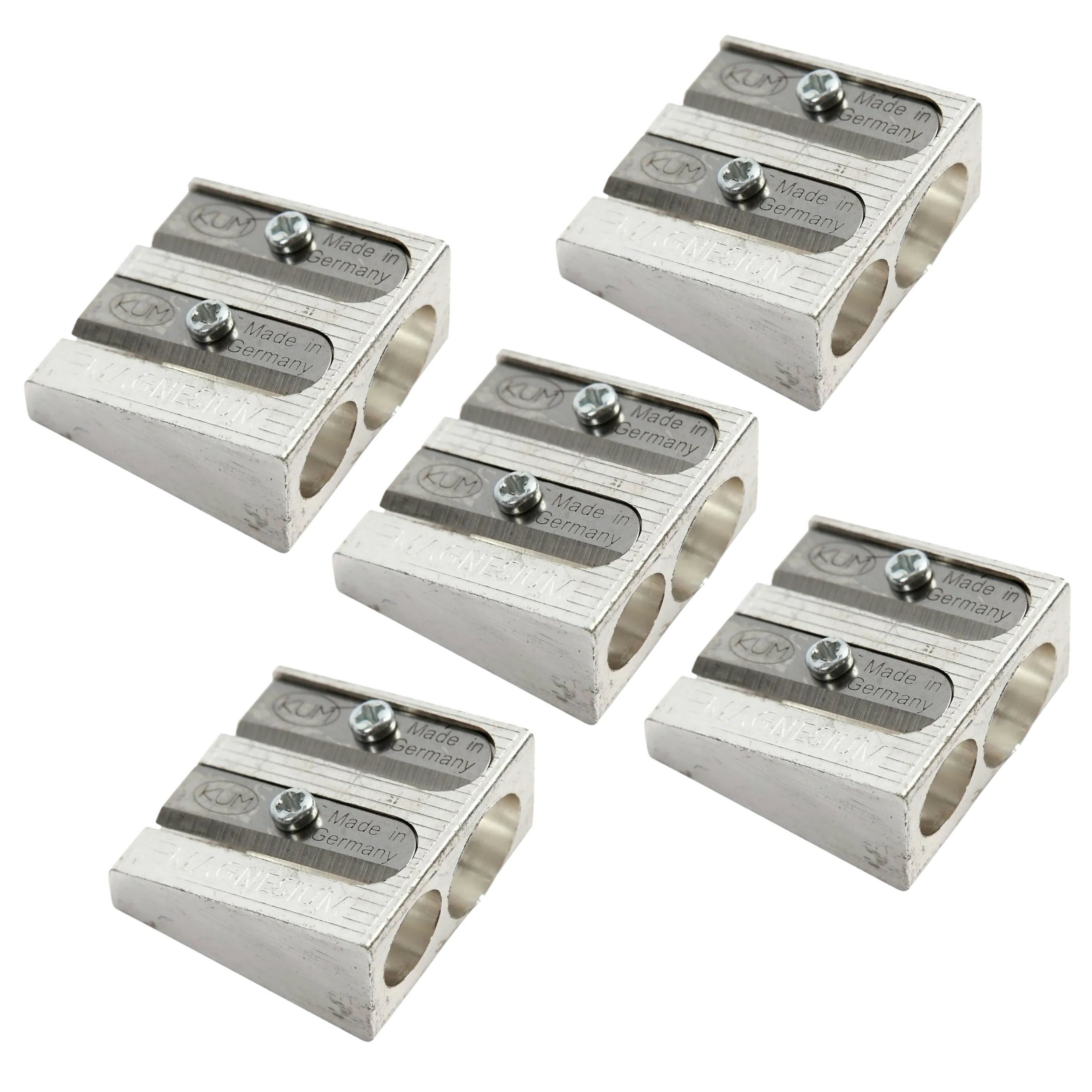 Dubbele puntenslijper - 5x - potloden - zilver - metaal -