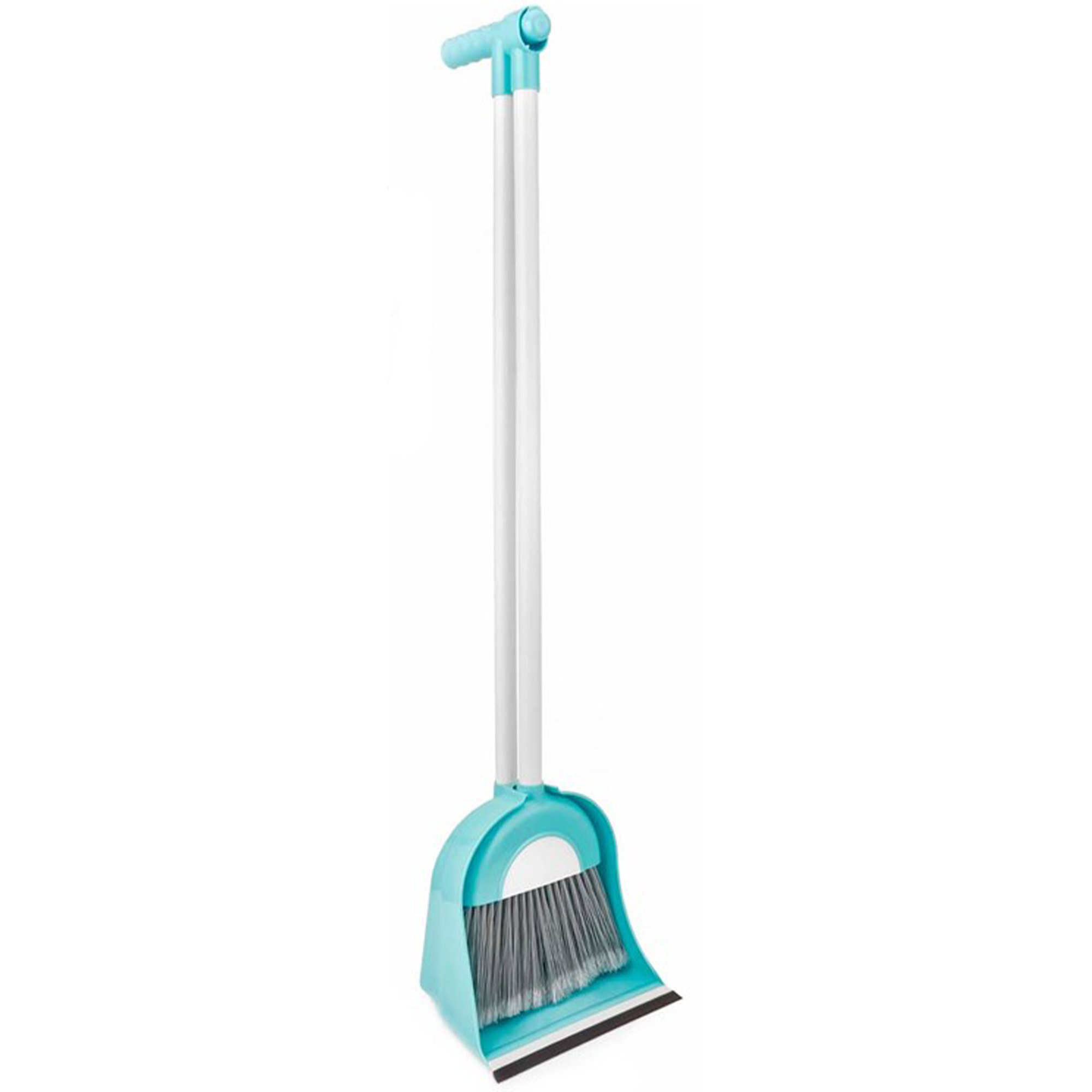 Stoffer en blik met lange steel - 96 cm - kunststof - blauw -
