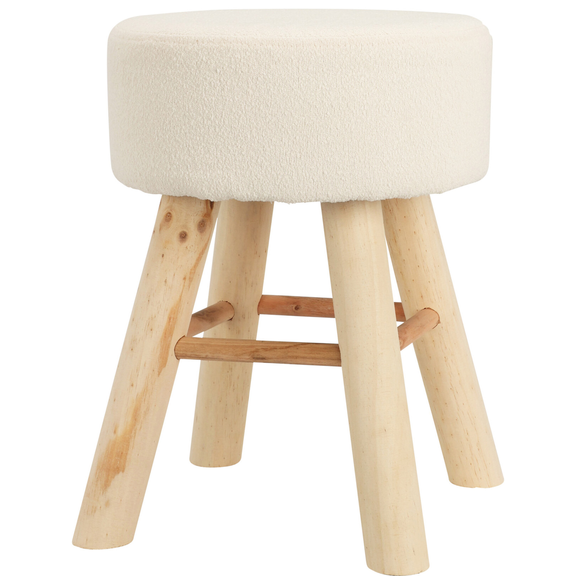 Krukje om op te zitten - hout - teddy stof - wit - D31 x H40 cm -