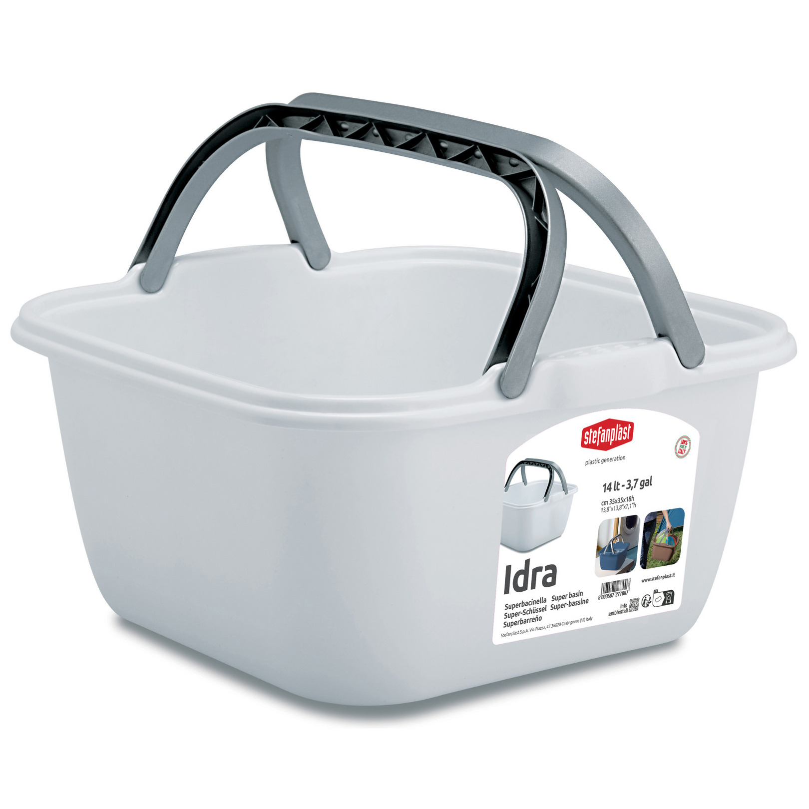 Wasmand/draagmand/teil met hengsel - kunststof - 14 Liter - wit - 35 x 35 x 18 cm -