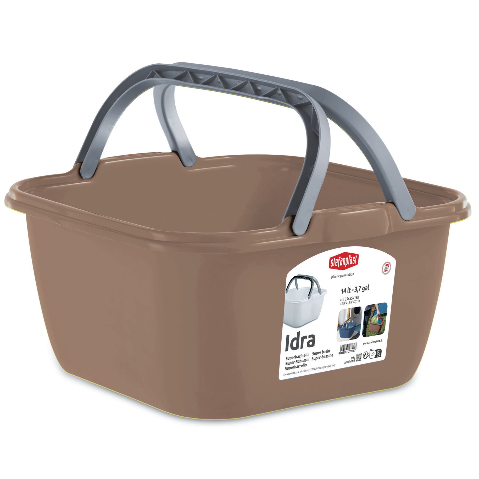 Wasmand/draagmand/teil met hengsel - kunststof - 13 Liter - cappuccino - 35 x 35 x 18 cm -
