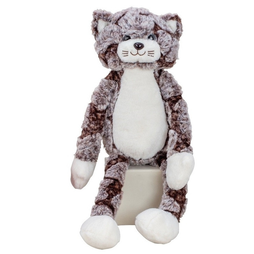 Pluche kat/poes knuffel - extra lange armen en benen - bruin - 50 cm -