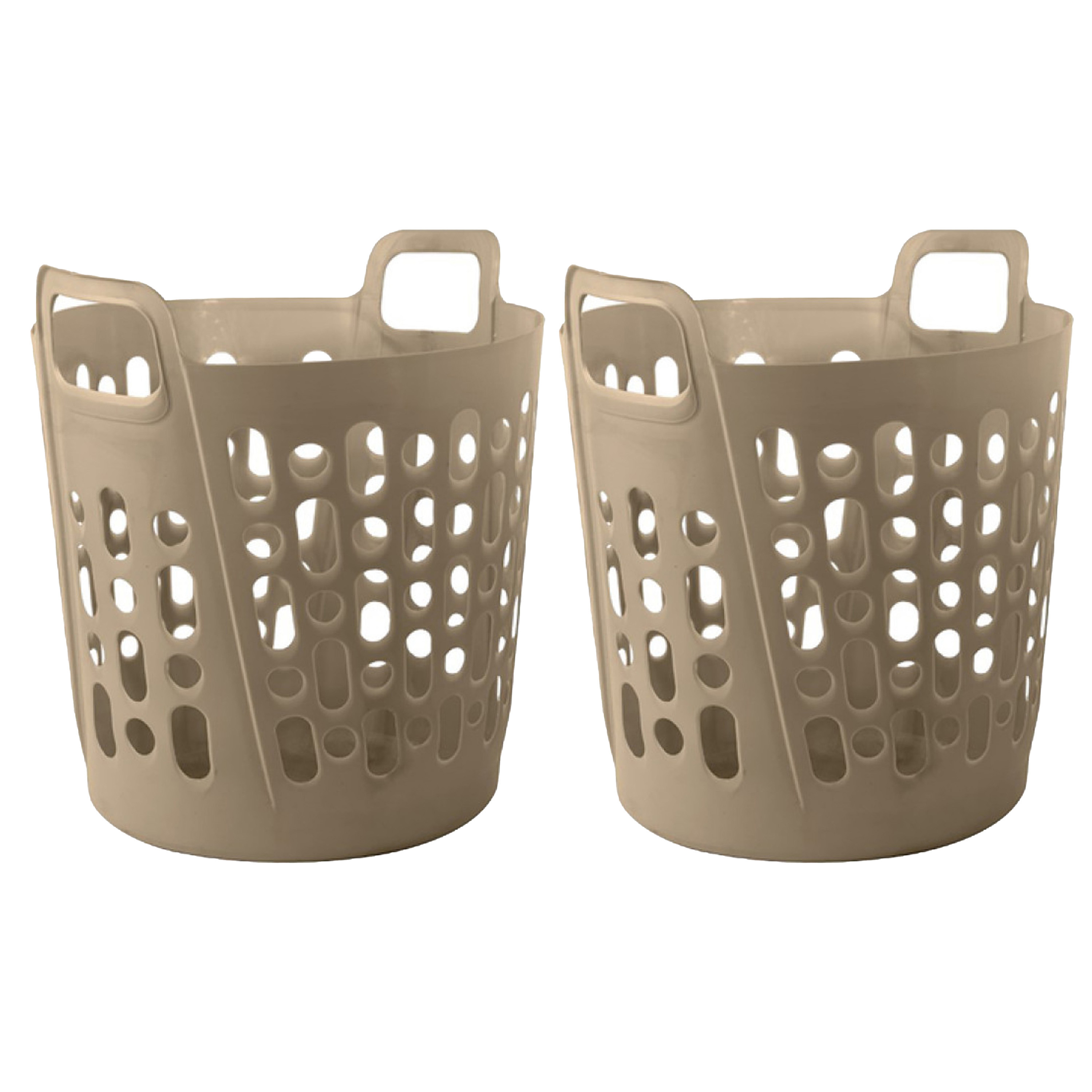 Flexibele wasmand - 2x - beige - 45 liter - kunststof - 41 x 44 x 48 cm -