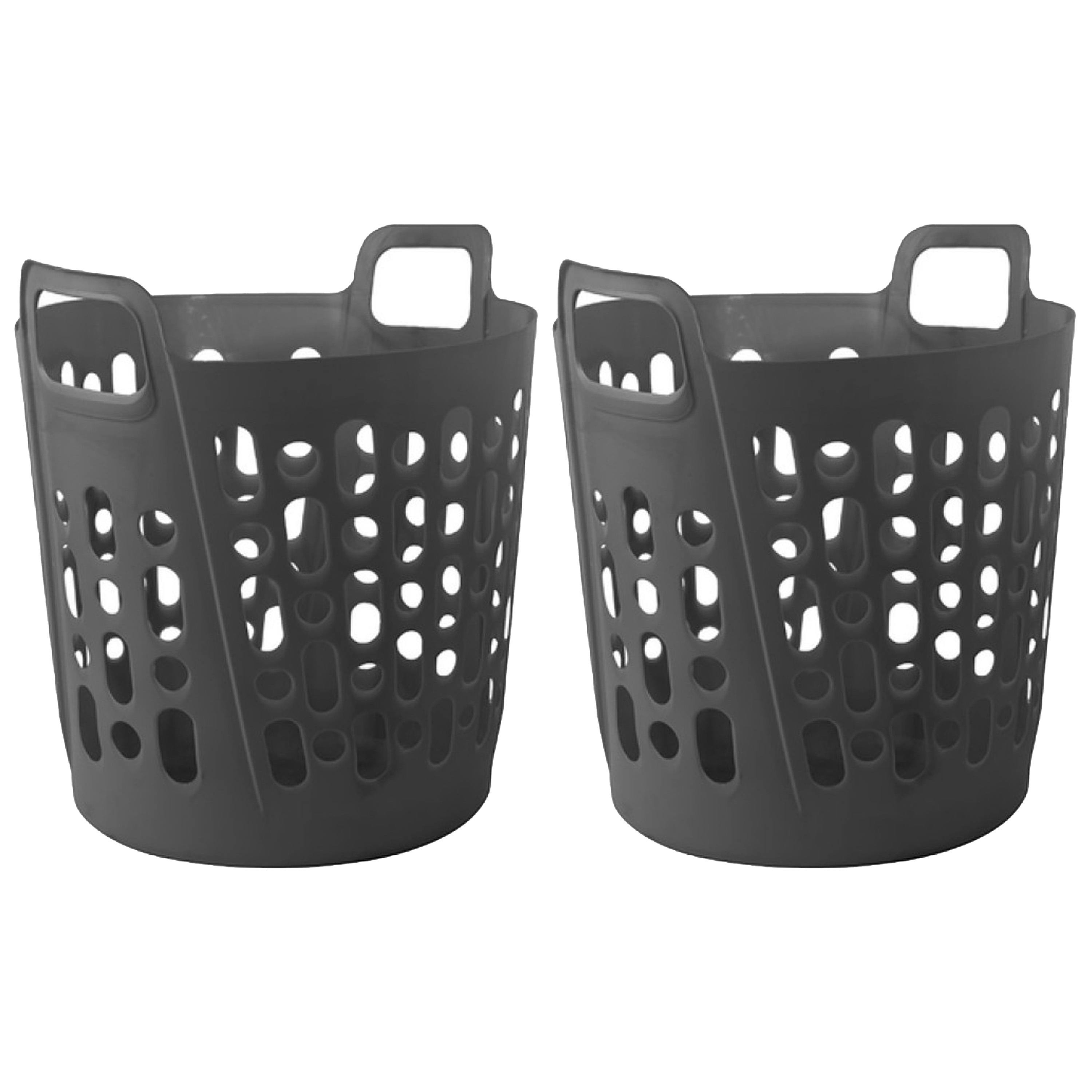 Flexibele wasmand - 2x - grijs - 45 liter - kunststof - 41 x 44 x 48 cm -