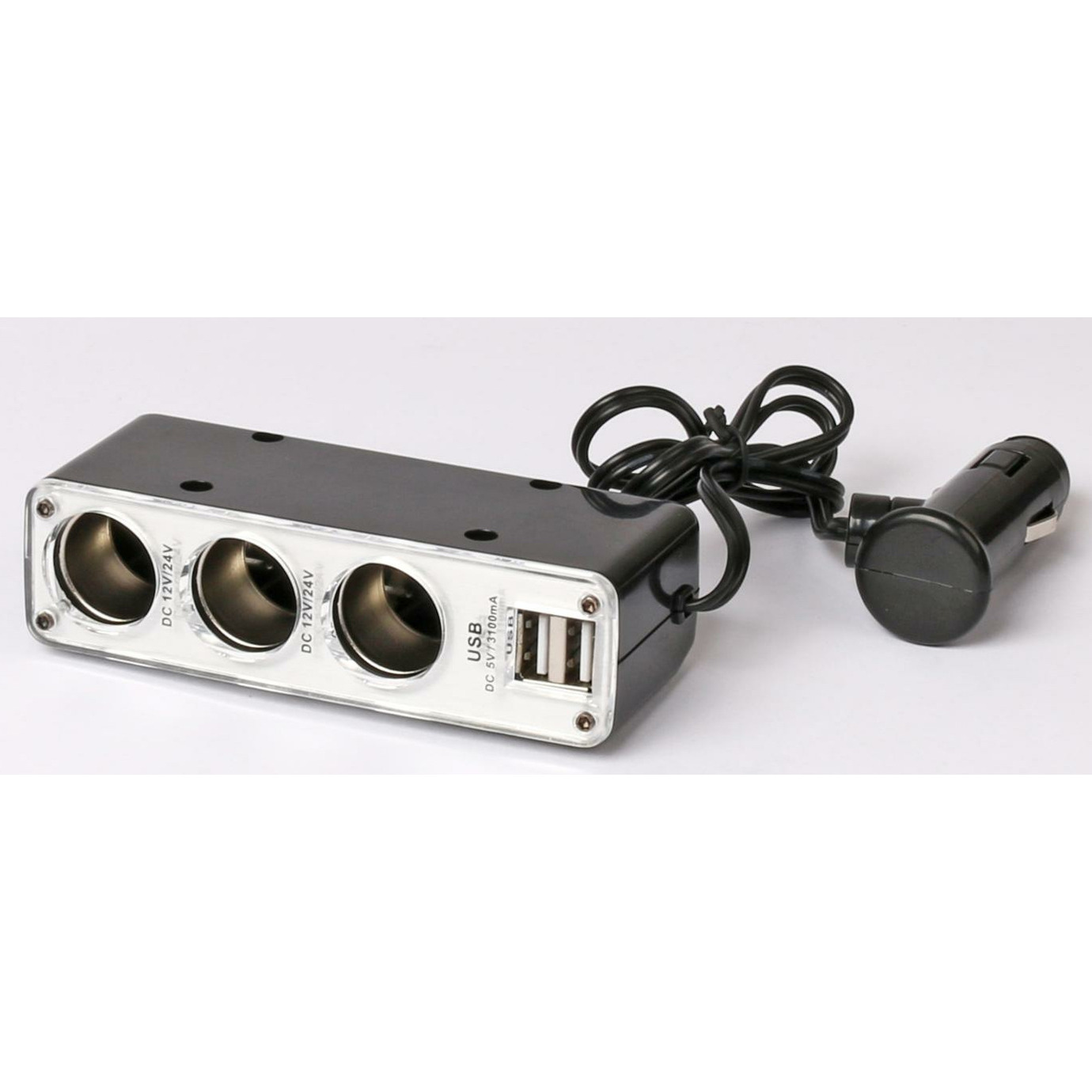 Auto 3-weg verdeelstekker + 2 USB - aansteker ingang aansluiting - zilver - 12/24V - van 1 naar 3 so -