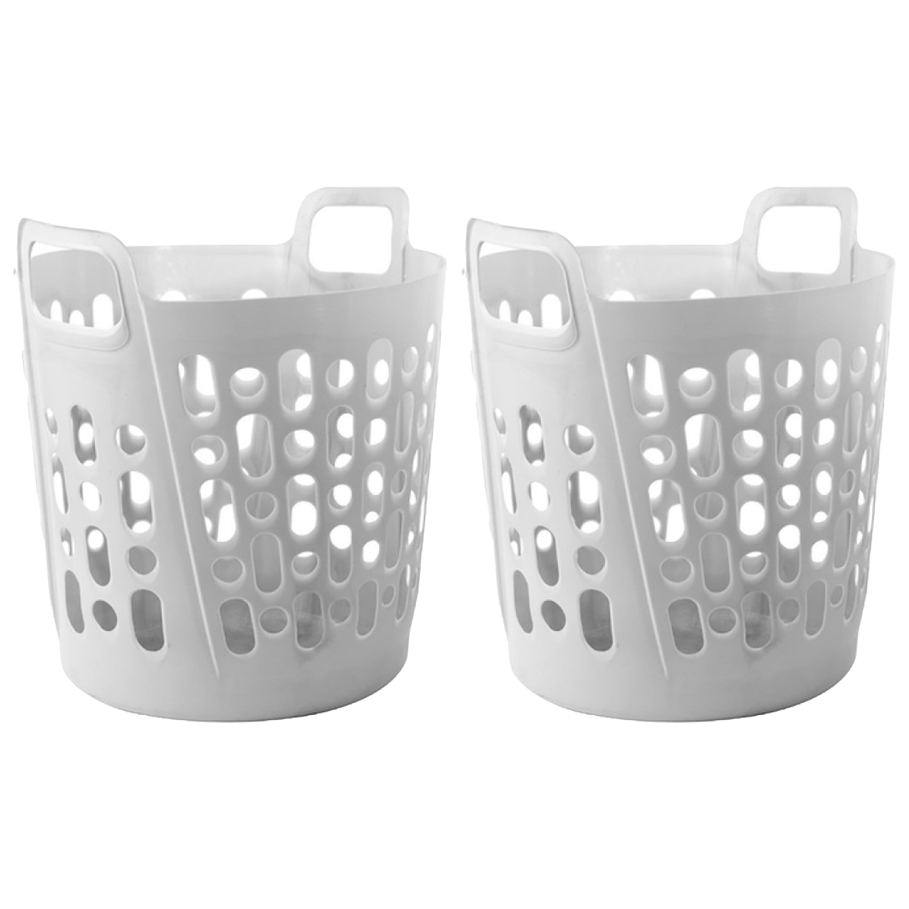 Flexibele wasmand - 2x - wit - 45 liter - kunststof - 41 x 44 x 48 cm -