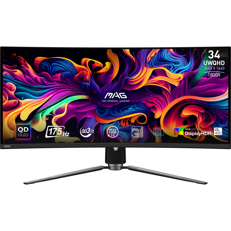 MSI MAG 341CQP QD-OLED gaming monitor 2x HDMI, DisplayPort, 2x USB-A, USB-B, USB-C, 175 Hz