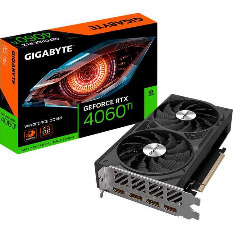 GIGABYTE GeForce RTX 4060 Ti WINDFORCE 2 OC 16G grafische kaart DLSS 3, 2x DisplayPort, 2x HDMI 2.1a