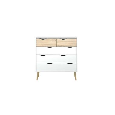 Ladekast Delta 5 lades - wit/eikenkleur - 100,9x98,6x39,5 cm - Leen Bakker