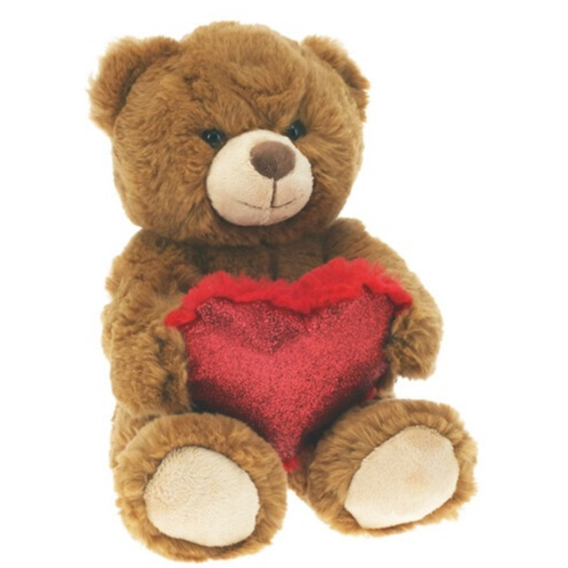 Pluche knuffelbeer/teddybeer met hartje - donker bruin - 26 cm -