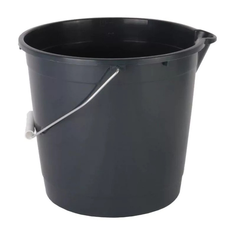 Huishoud/schoonmaak emmer met tuit - 10 liter - zwart - multifuctioneel -