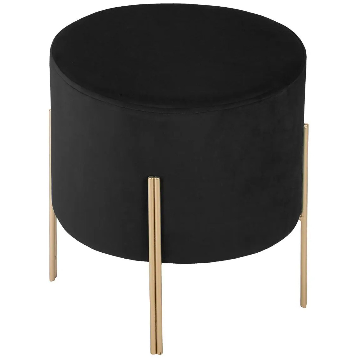 Bijzet krukje/zit krukje Verona - metaal/fluweel stof - zwart/goud - D33 x H40 cm -