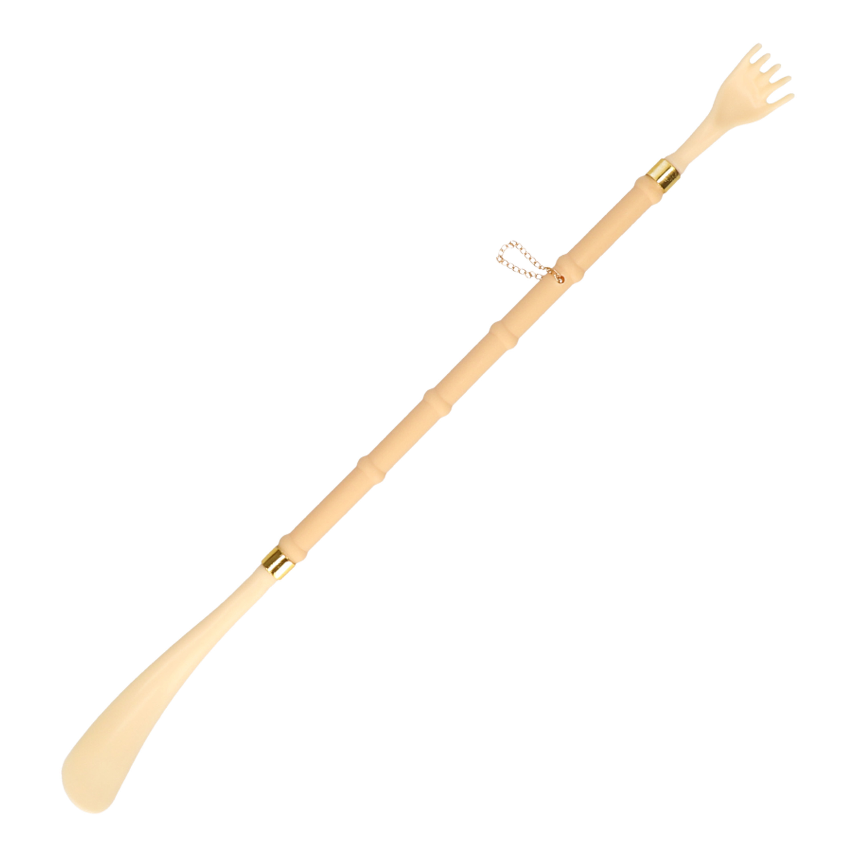 Schoenlepel/rugkrabber 2-in-1 model - creme wit - kunststof - 50 cm -