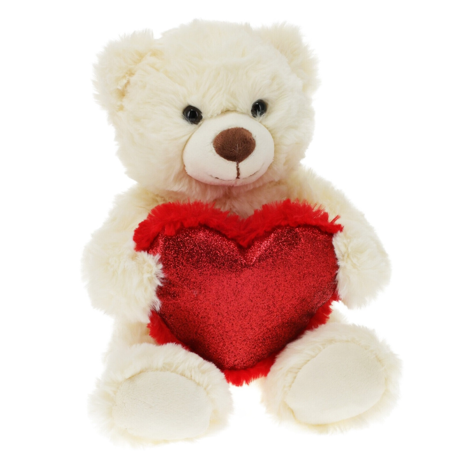 Pluche knuffelbeer/teddybeer met hartje - wit - 26 cm -