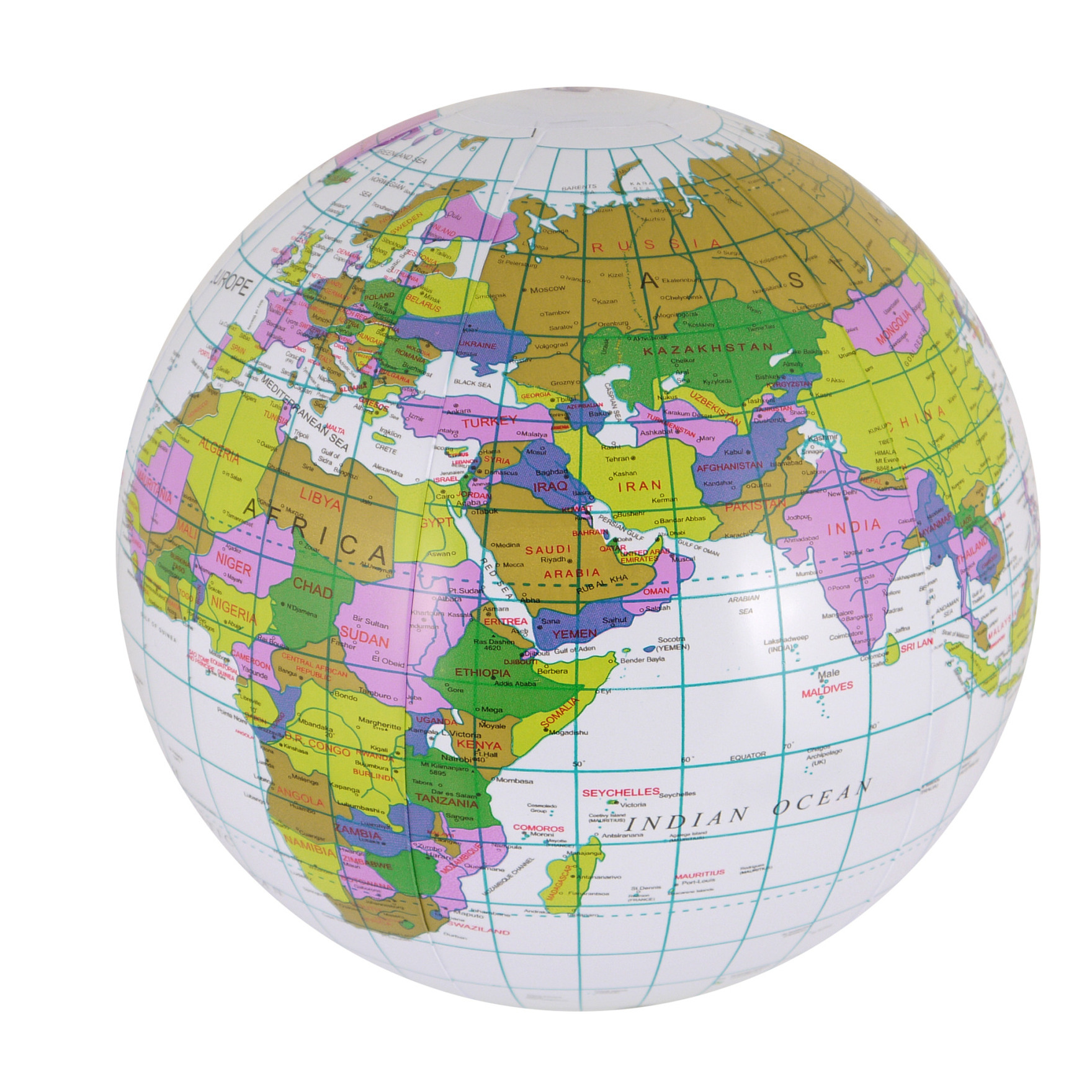 Opblaasbare strandbal van een wereldbol - de aarde - globe - Dia 40 cm - kunststof -