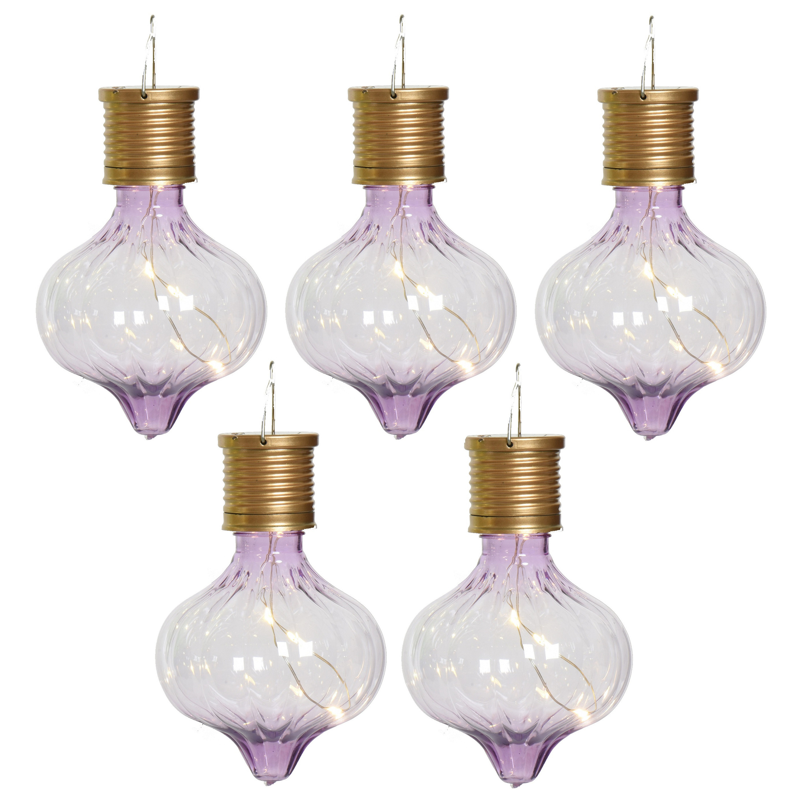 Solar hanglamp bol/peertje - 10x - Marrakech - lila paars - kunststof - D8 x H12 cm -