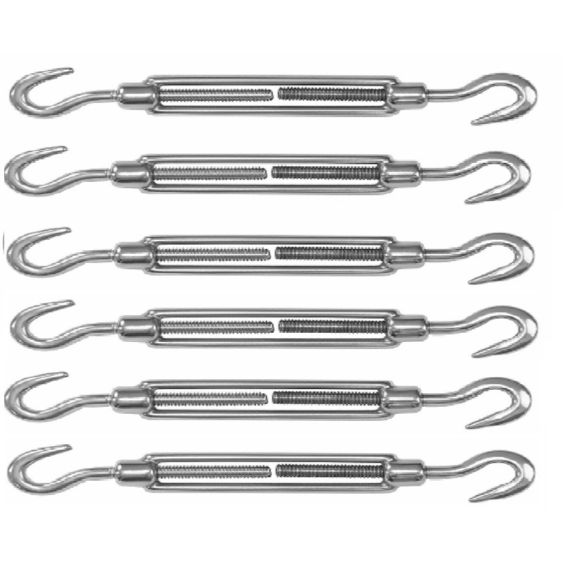 Spanschroeven/draadspanner met haak/haak - 6x - 7cm - verzinkt zamak - 80kg - M8 schroefdraad -