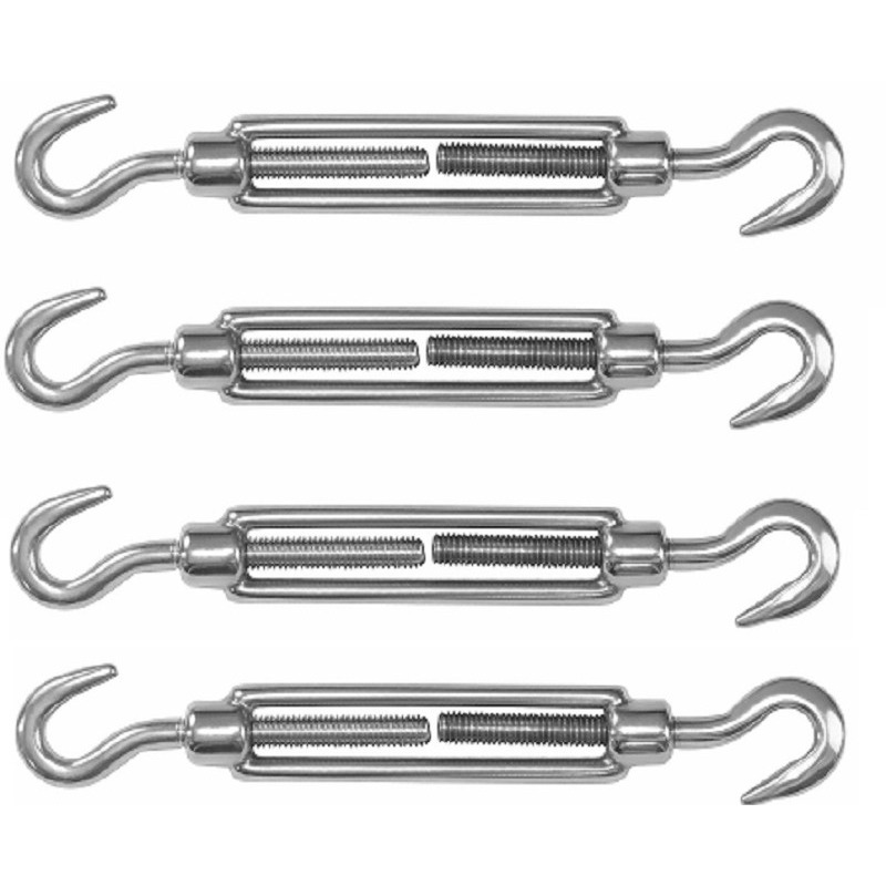 Spanschroeven/draadspanner met haak/haak - 4x - 11cm - verzinkt zamak - 80kg - M8 schroefdraad -
