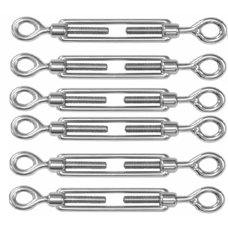 Spanschroeven/draadspanner met oog/oog - 6x - 5cm - verzinkt zamak - 50kg - M5 schroefdraad -