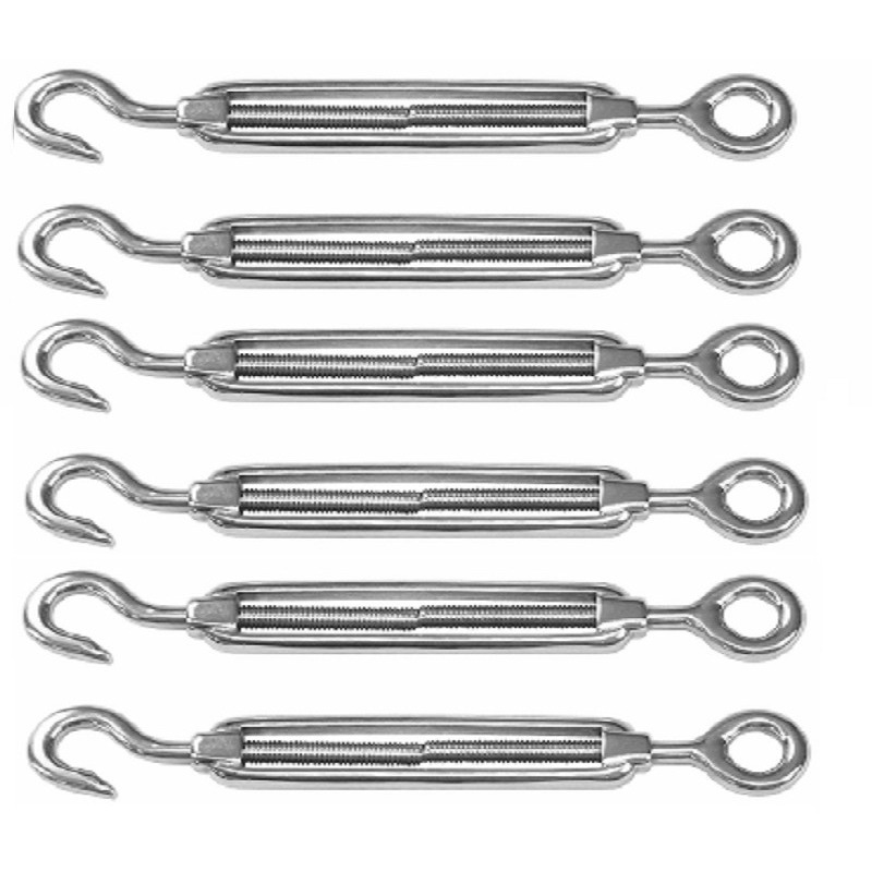 Spanschroeven/draadspanner met haak/oog - 6x - 5cm - verzinkt zamak - 50kg - M5 schroefdraad -