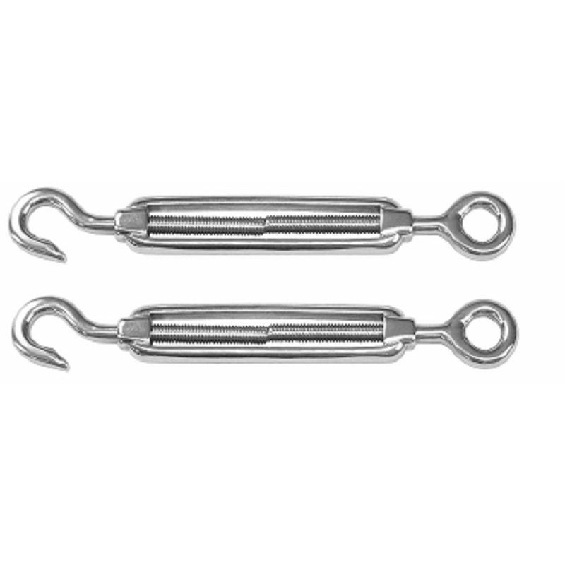 Spanschroeven/draadspanner met haak/oog - 2x - 7cm - verzinkt zamak - 80kg - M8 schroefdraad -