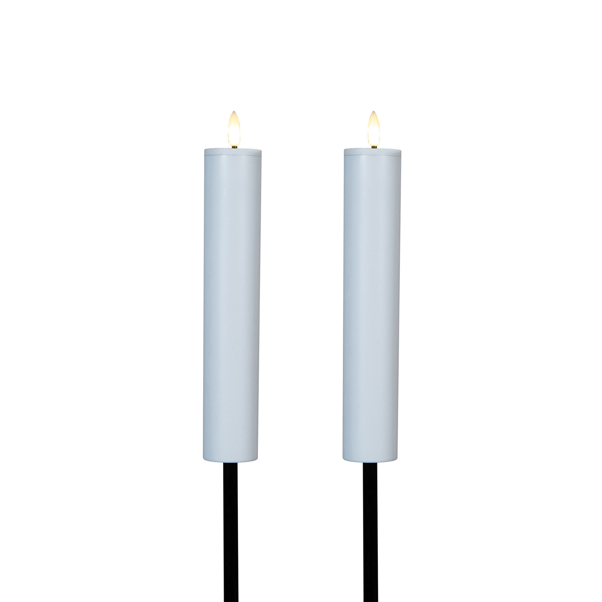 Solar kaars fakkel - 2x - wit - tuinsteker - H76 cm - 3D lont - timer functie - tuinlamp -