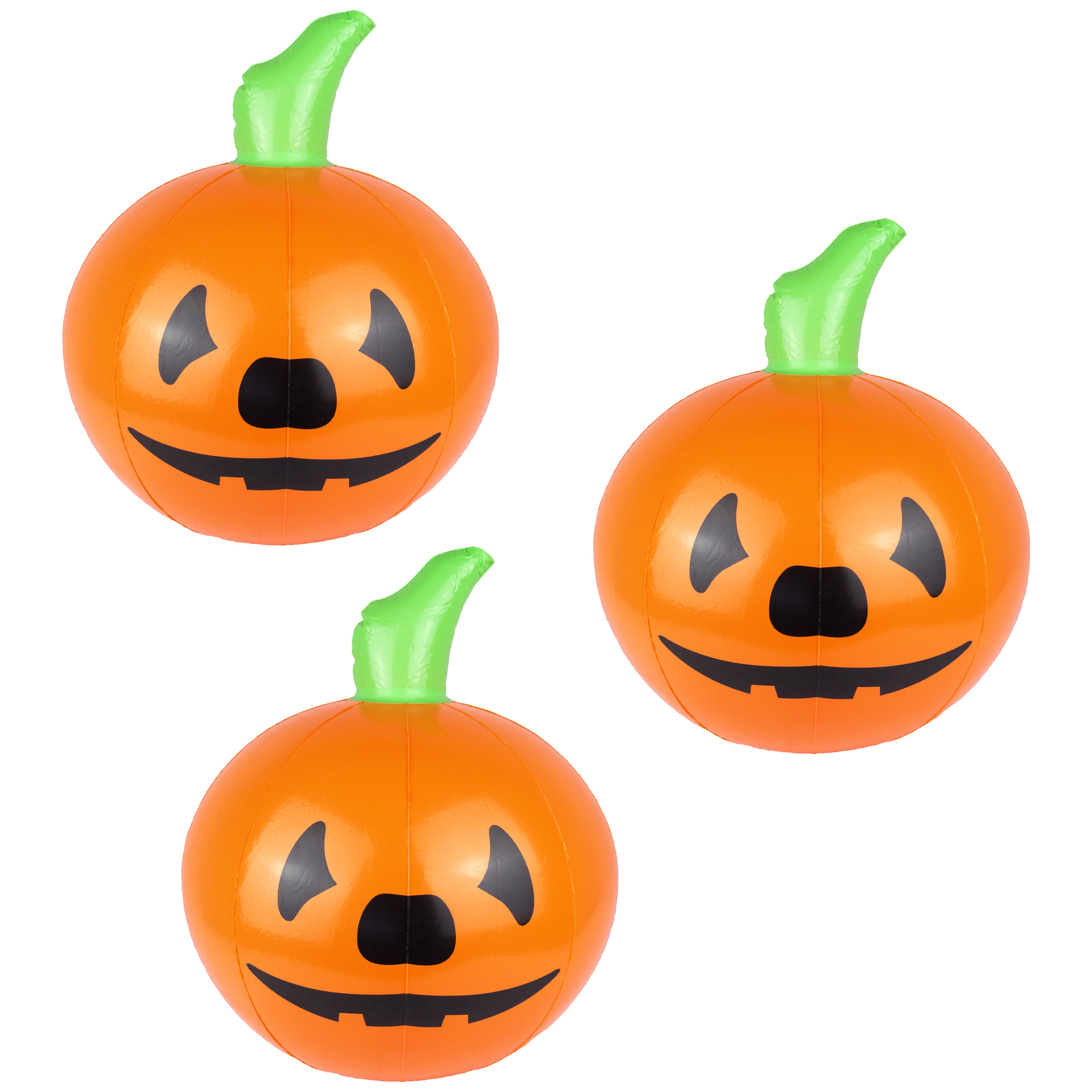 Opblaasbare Halloween decoraties - 3x - Pompoen - oranje/zwart - 35 cm - pvc kunststof -