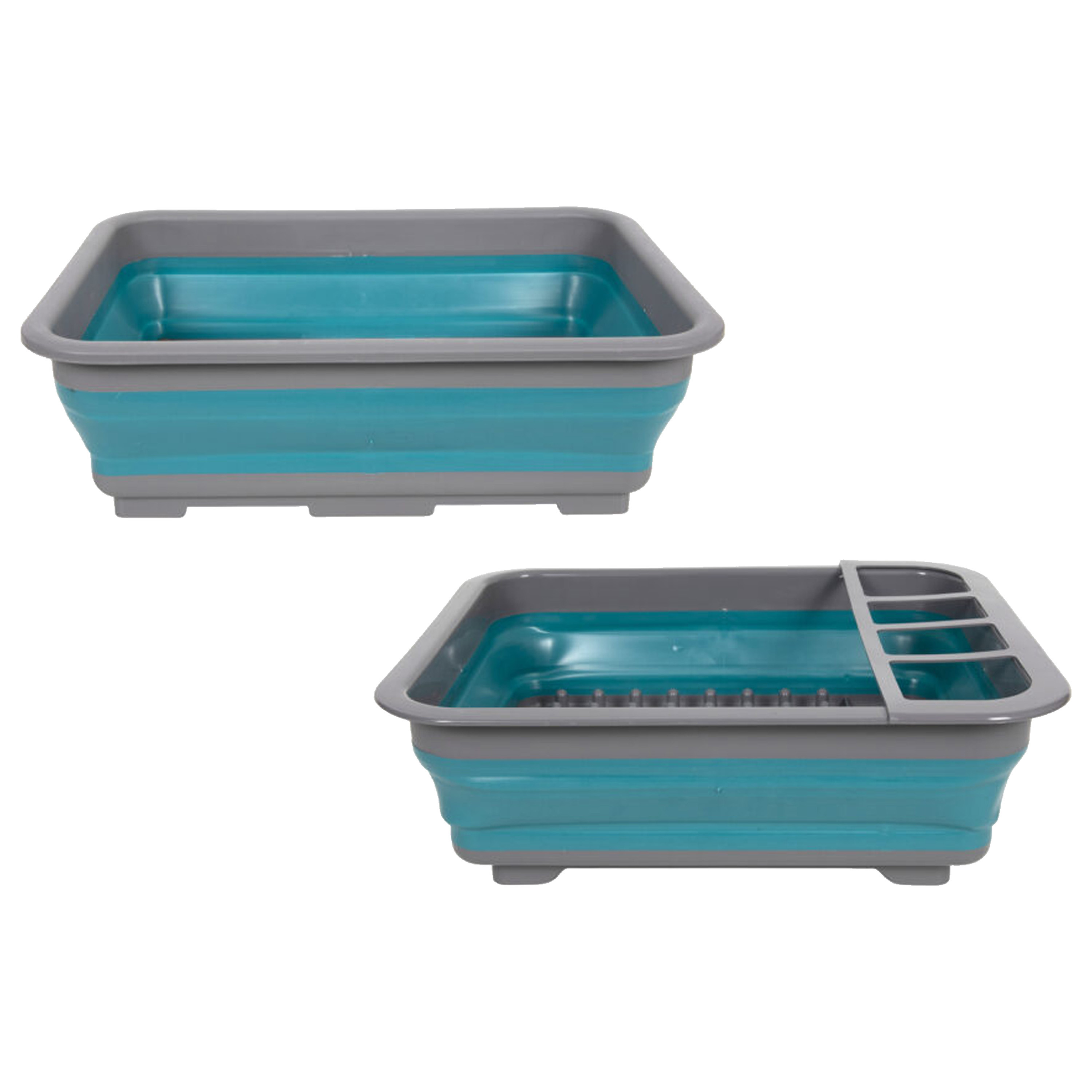Opvouwbare afwasbak en afdruiprek - grijs/blauw - kunststof - keuken benodigdheden - reis accessoire -