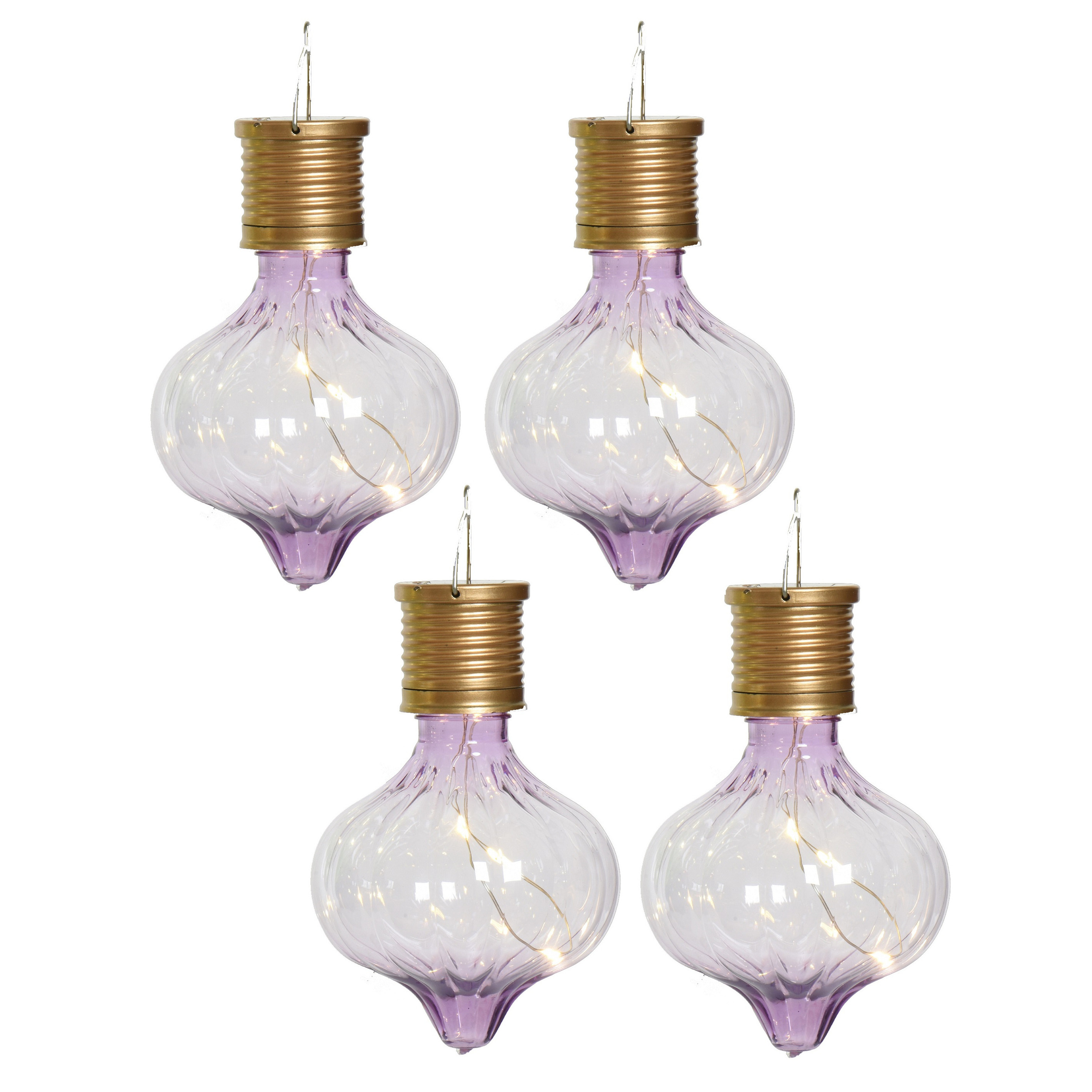 Solar hanglamp bol/peertje - 4x - Marrakech - lila paars - kunststof - D8 x H12 cm -