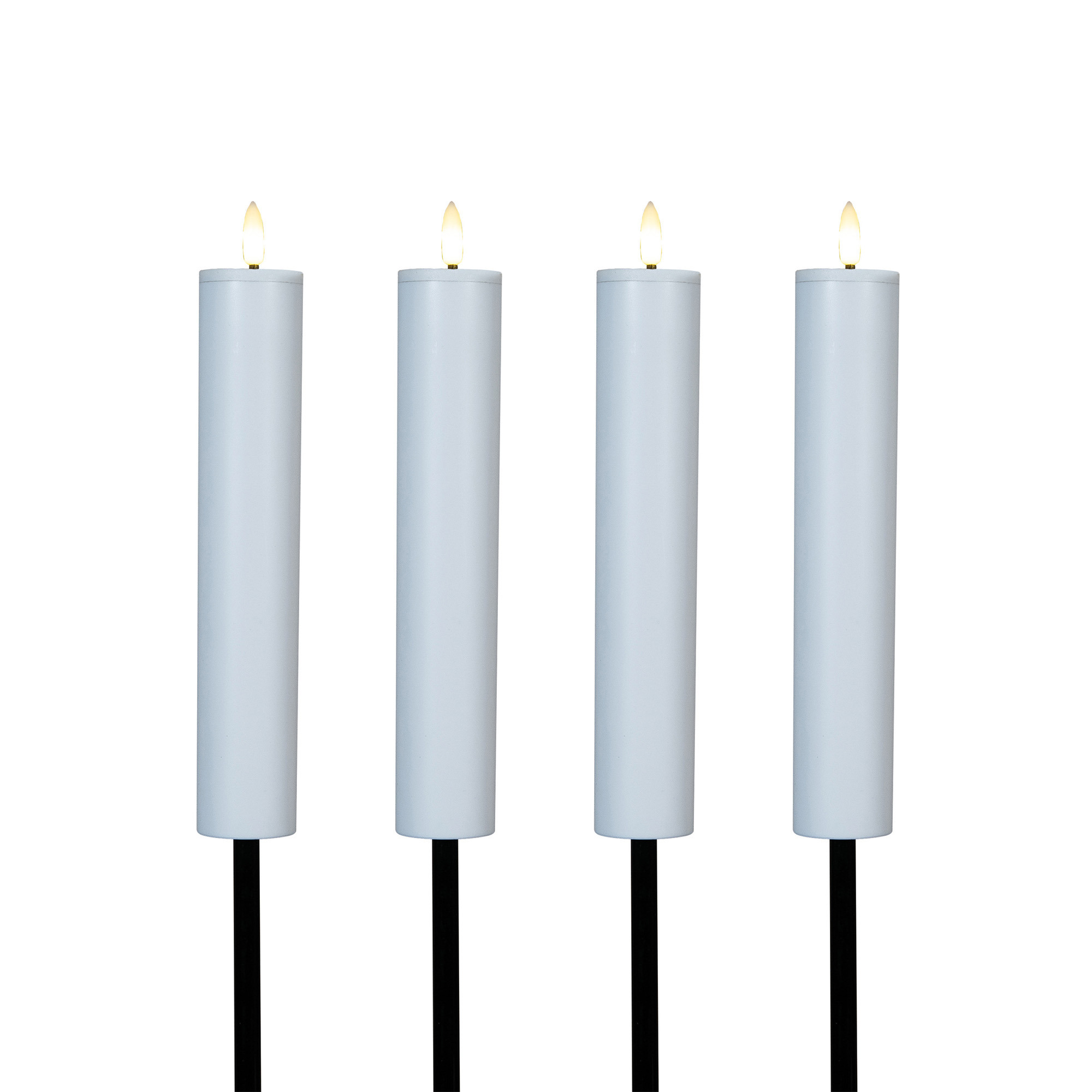 Solar kaars fakkel - 4x - wit - tuinsteker - H76 cm - 3D lont - timer functie - tuinlamp -