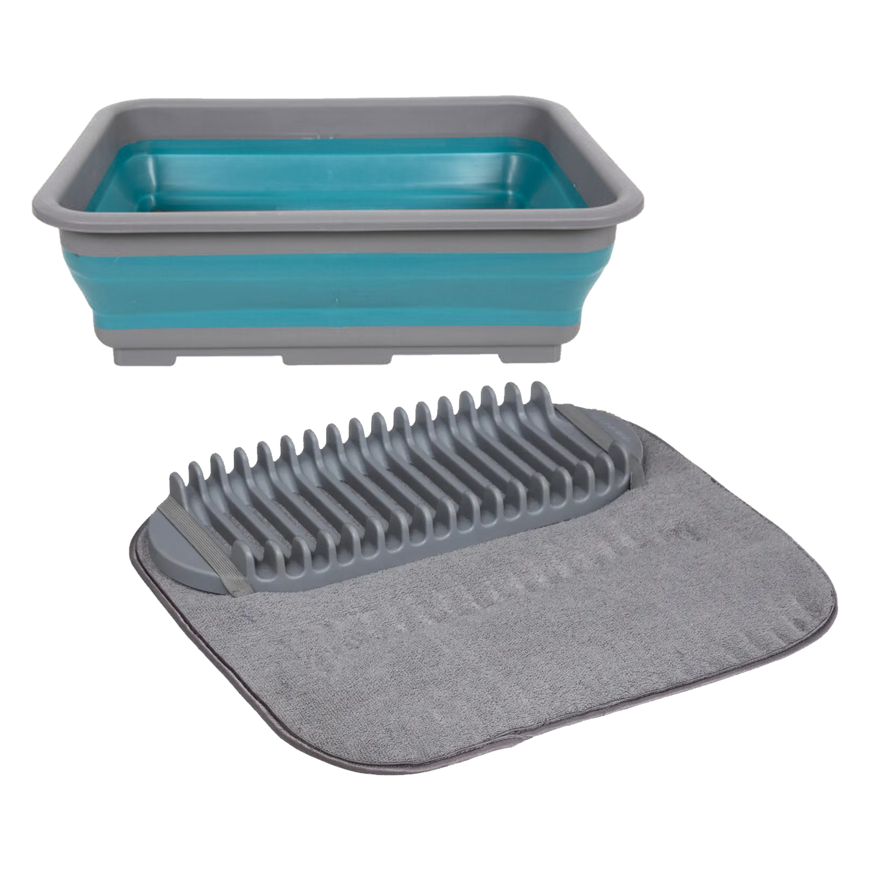 Opvouwbare afwasbak met afdruipmat - grijs/blauw - keuken benodigdheden - reis accessoires -