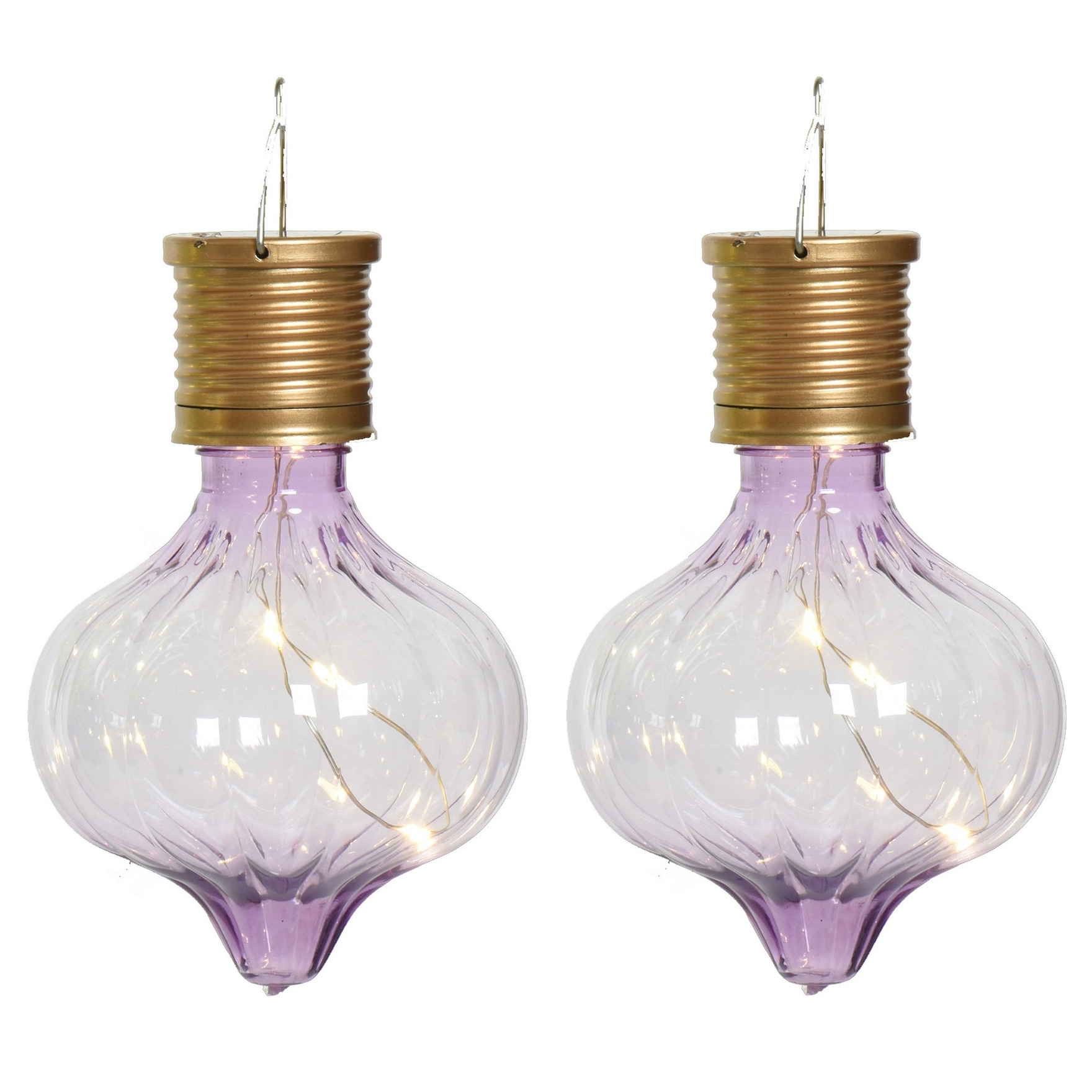 Solar hanglamp bol/peertje - 2x - Marrakech - lila paars - kunststof - D8 x H12 cm -